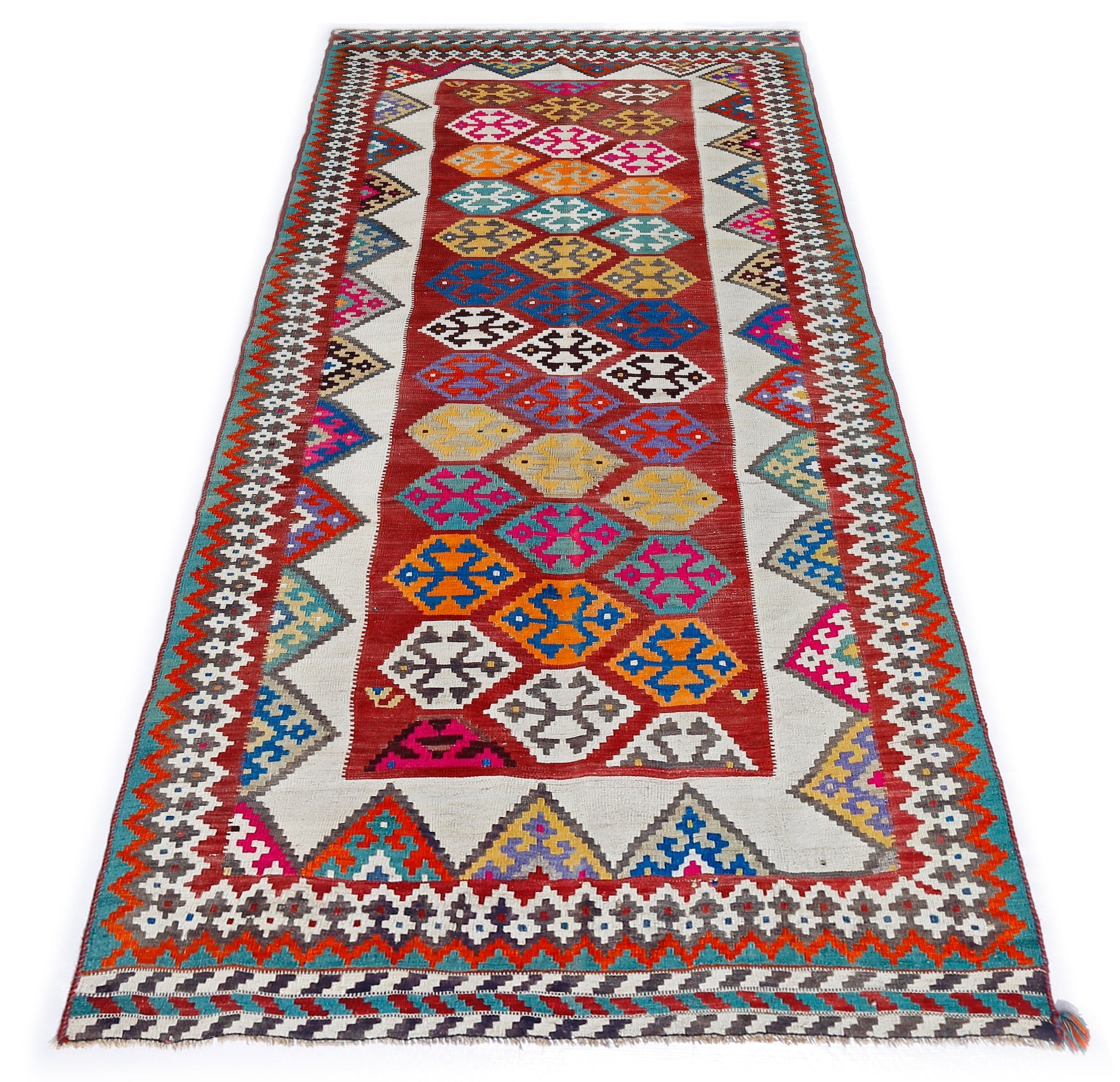 Handmade Vintage Persian Ghasghai Kilim Hallway Runner | 284 x 118 cm | 9'4" x 3'10" - Najaf Rugs & Textile