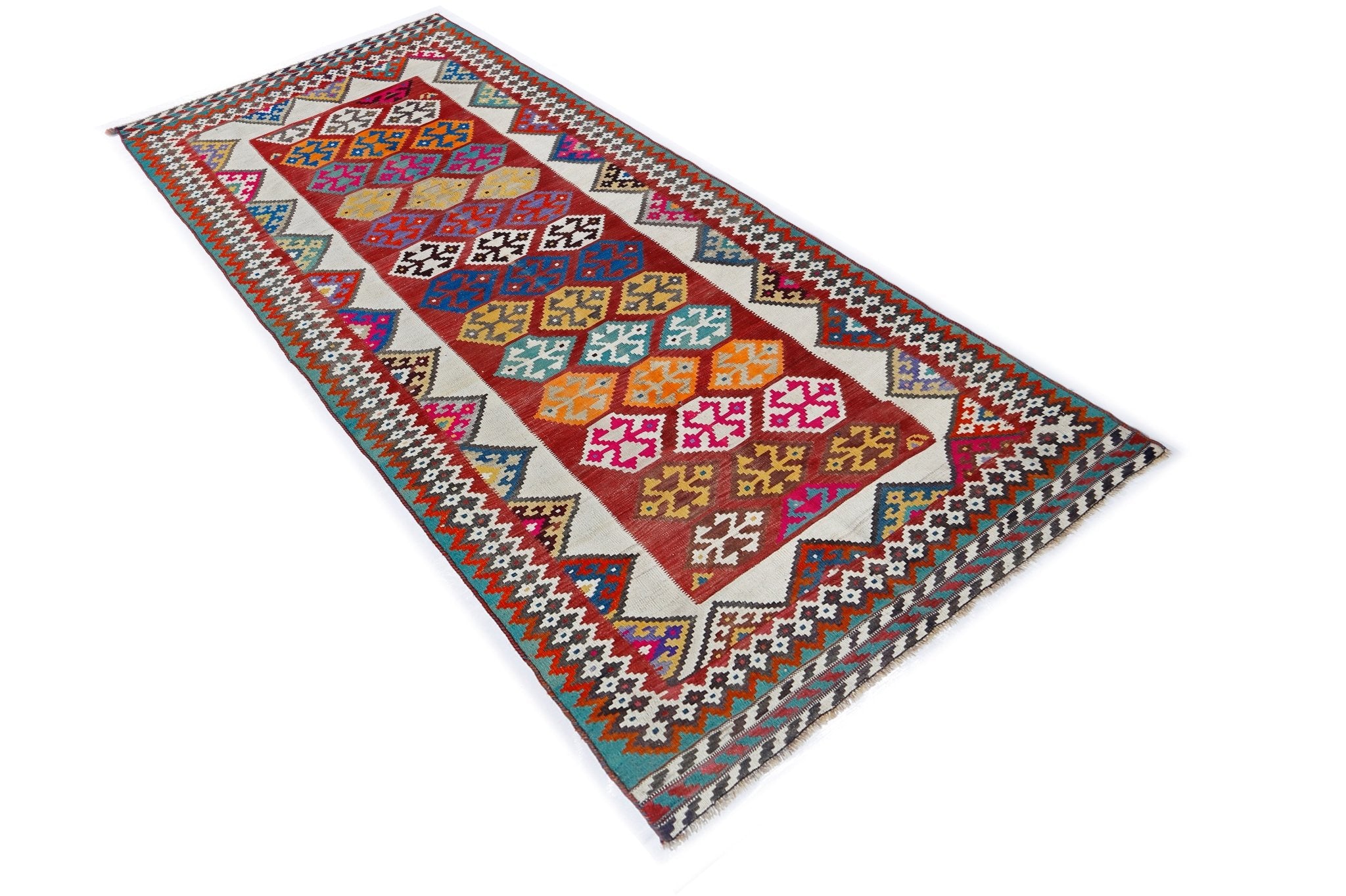 Handmade Vintage Persian Ghasghai Kilim Hallway Runner | 284 x 118 cm | 9'4" x 3'10" - Najaf Rugs & Textile