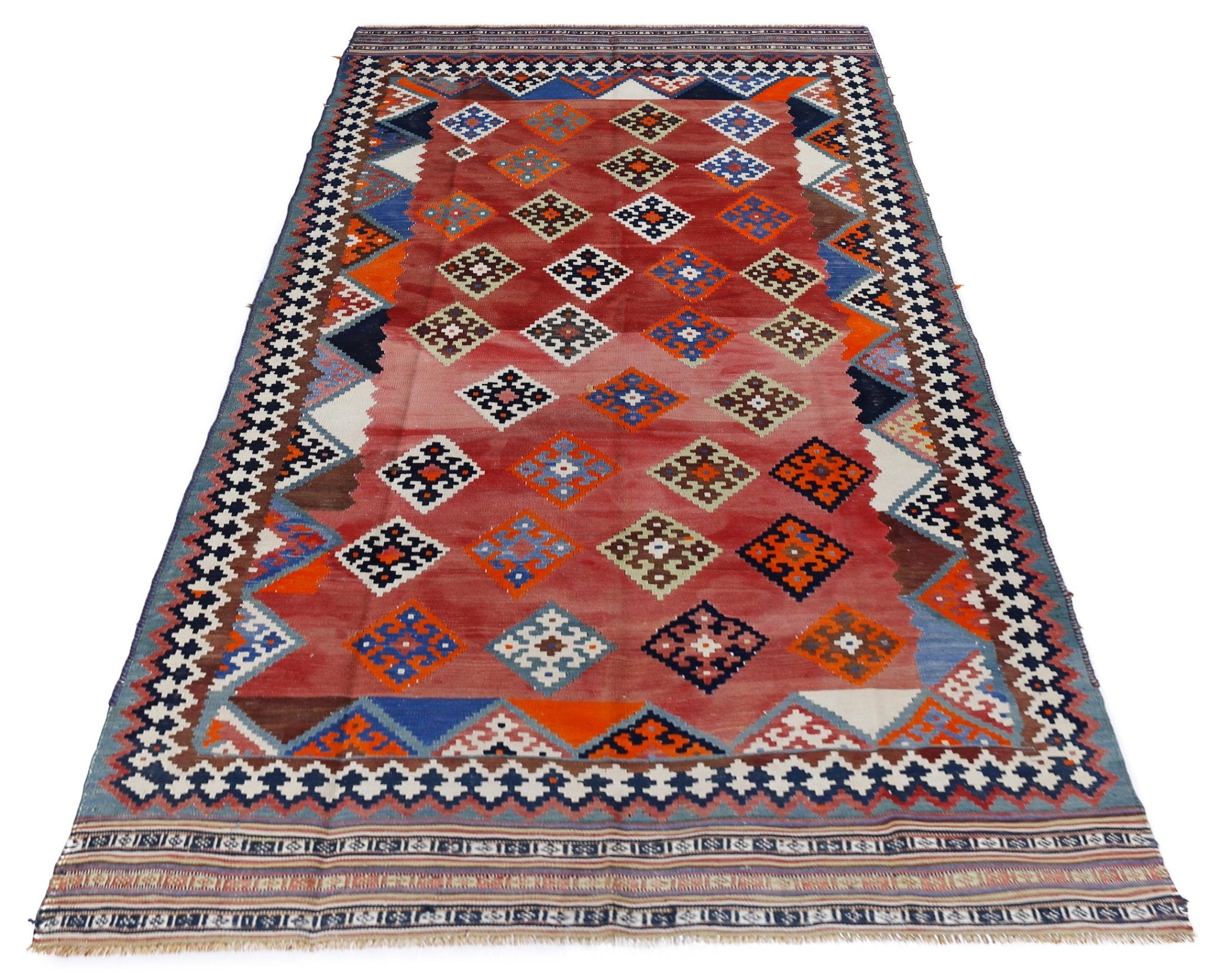 Handmade Vintage Persian Ghasghai Kilim Hallway Runner | 284 x 124 cm | 9'4" x 4'1" - Najaf Rugs & Textile