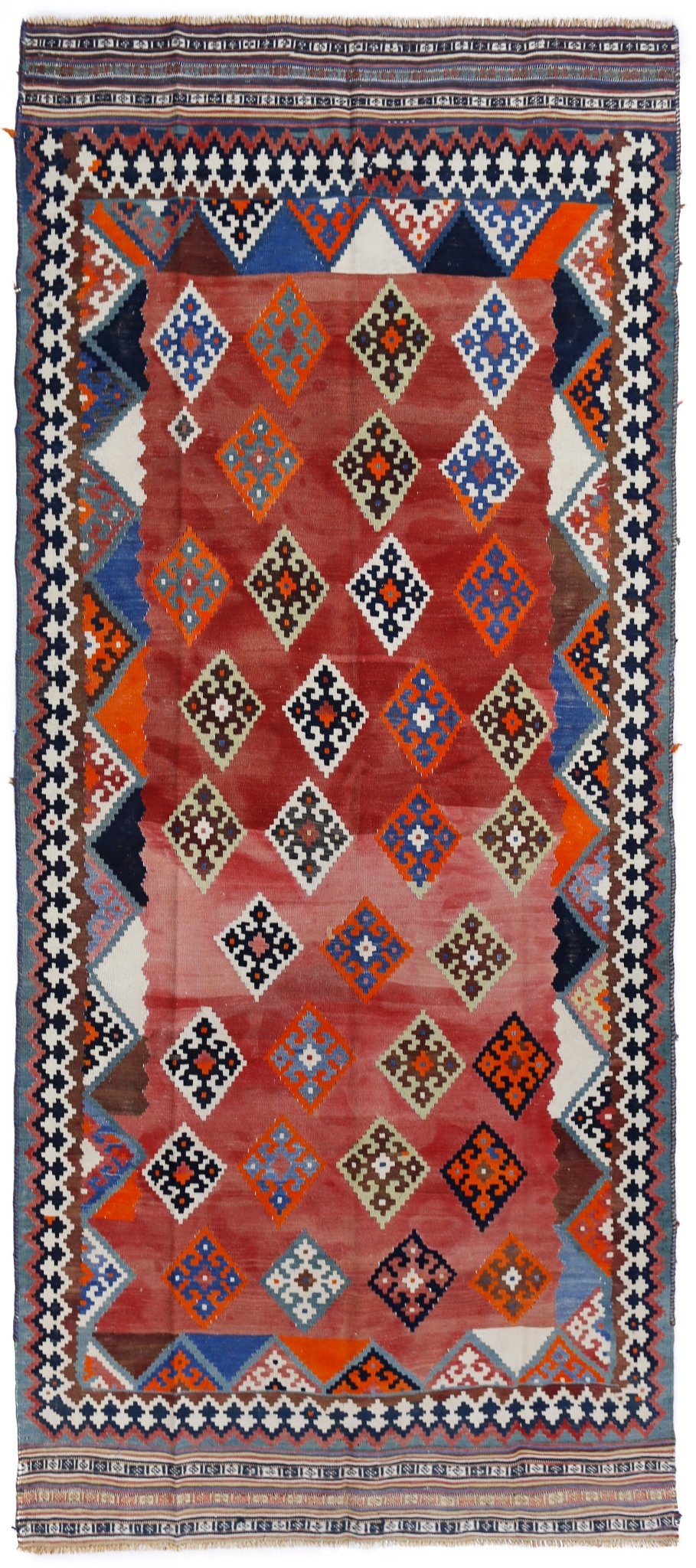 Handmade Vintage Persian Ghasghai Kilim Hallway Runner | 284 x 124 cm | 9'4" x 4'1" - Najaf Rugs & Textile
