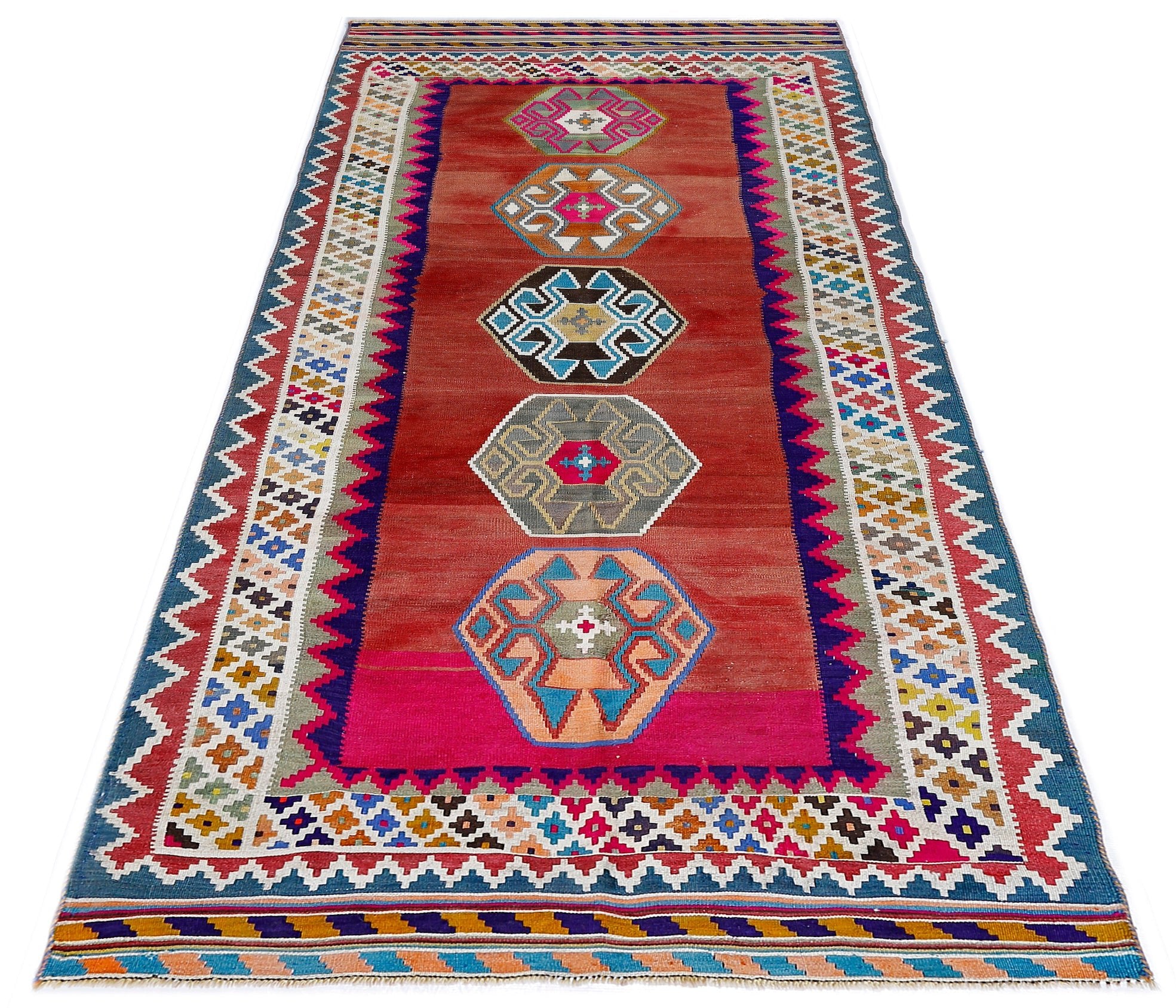 Handmade Vintage Persian Ghasghai Kilim Hallway Runner | 301 x 126 cm | 9'10" x 4'2" - Najaf Rugs & Textile