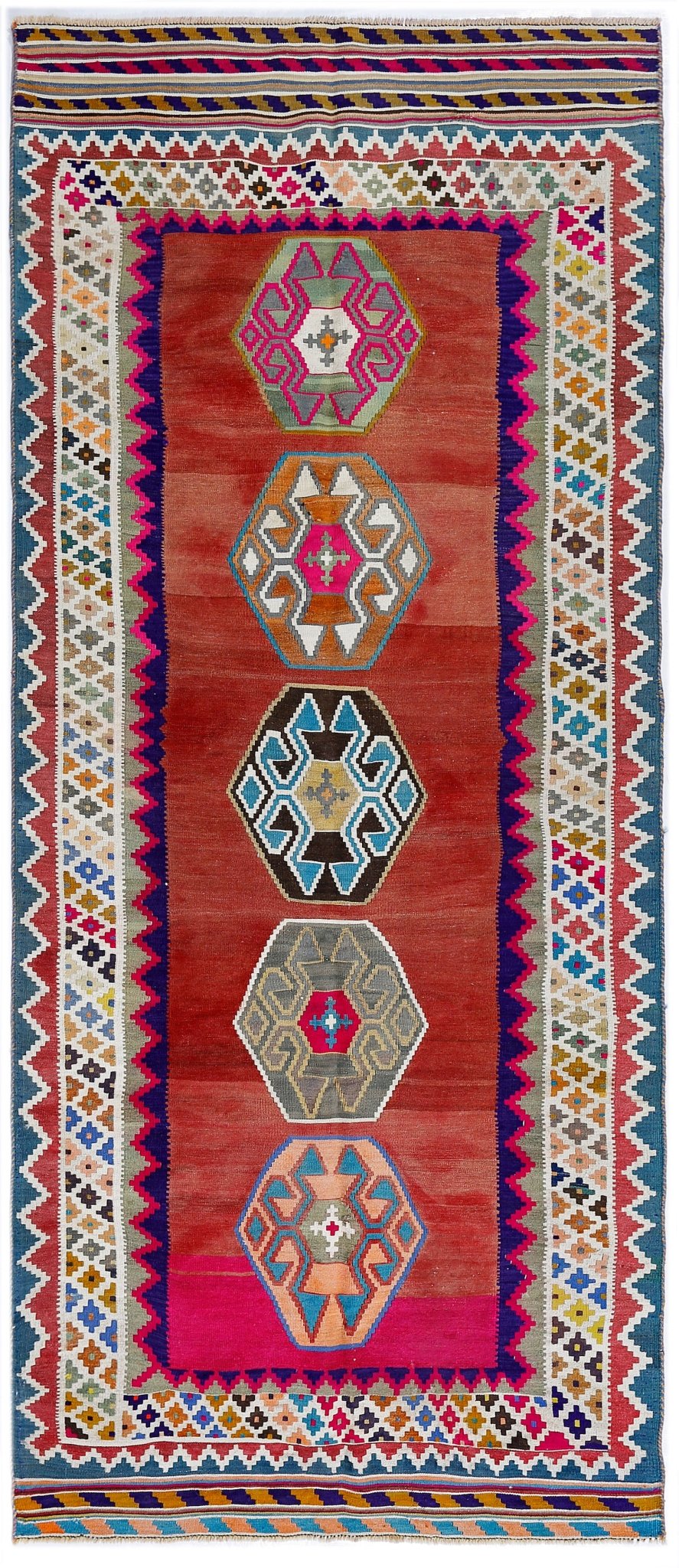 Handmade Vintage Persian Ghasghai Kilim Hallway Runner | 301 x 126 cm | 9'10" x 4'2" - Najaf Rugs & Textile