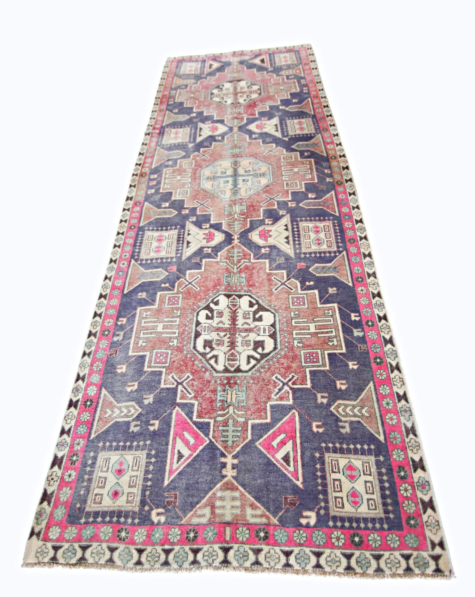 Handmade Vintage Persian Hallway Runner | 283 x 113 cm | 9'3" x 3'9" - Najaf Rugs & Textile
