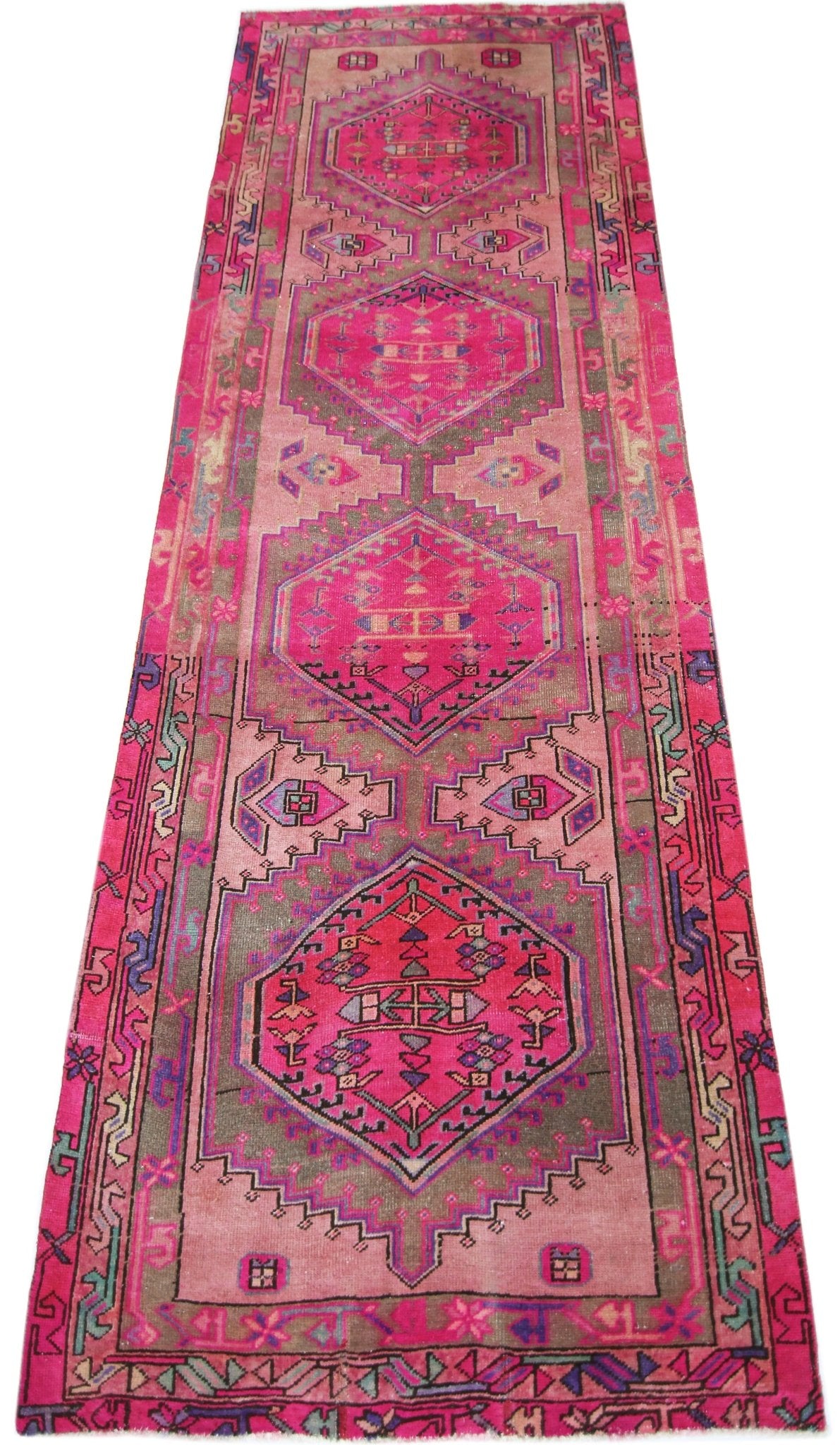Handmade Vintage Persian Hallway Runner | 290 x 107 cm | 9'6" x 3'6" - Najaf Rugs & Textile