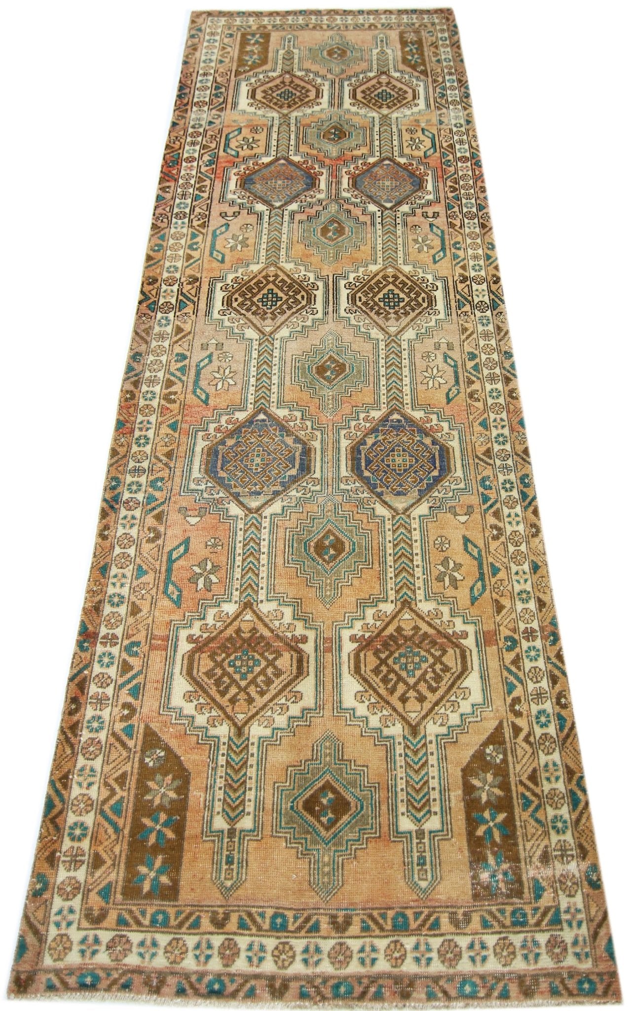 Handmade Vintage Persian Hallway Runner | 295 x 101 cm | 9'8" x 3'4" - Najaf Rugs & Textile