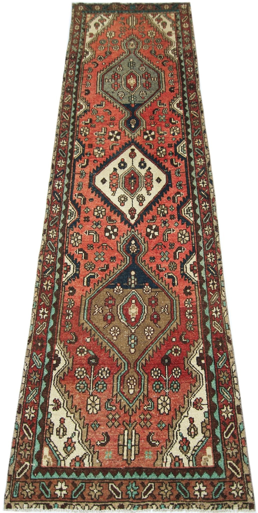 Handmade Vintage Persian Hallway Runner | 295 x 94 cm | 9'8" x 3'1" - Najaf Rugs & Textile