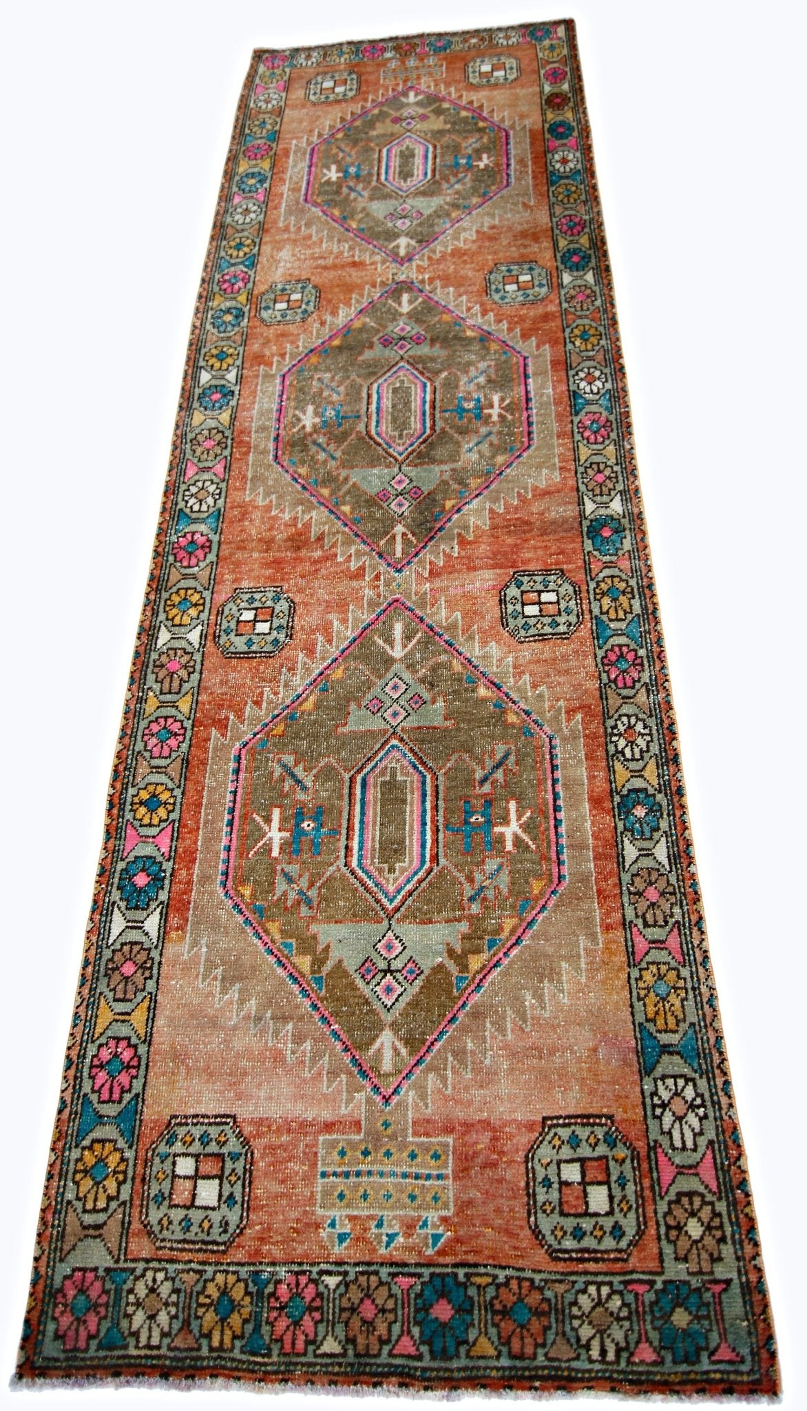 Handmade Vintage Persian Hallway Runner | 300 x 97 cm | 9'10" x 3'2" - Najaf Rugs & Textile