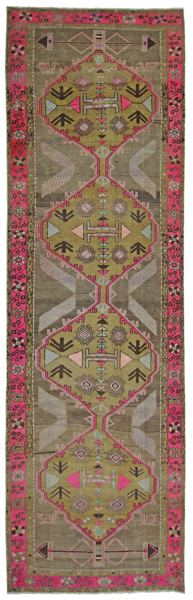 Handmade Vintage Persian Hallway Runner | 304 x 106 cm | 10' x 3'5" - Najaf Rugs & Textile