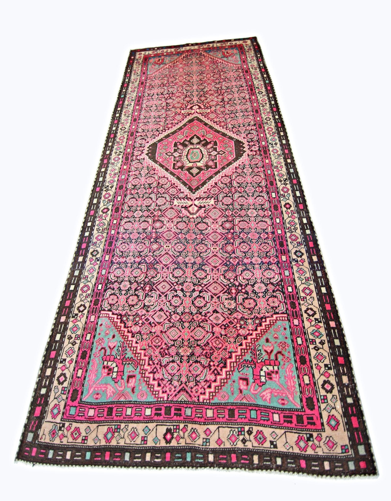 Handmade Vintage Persian Hallway Runner | 308 x 136 cm | 10'1" x 4'5" - Najaf Rugs & Textile