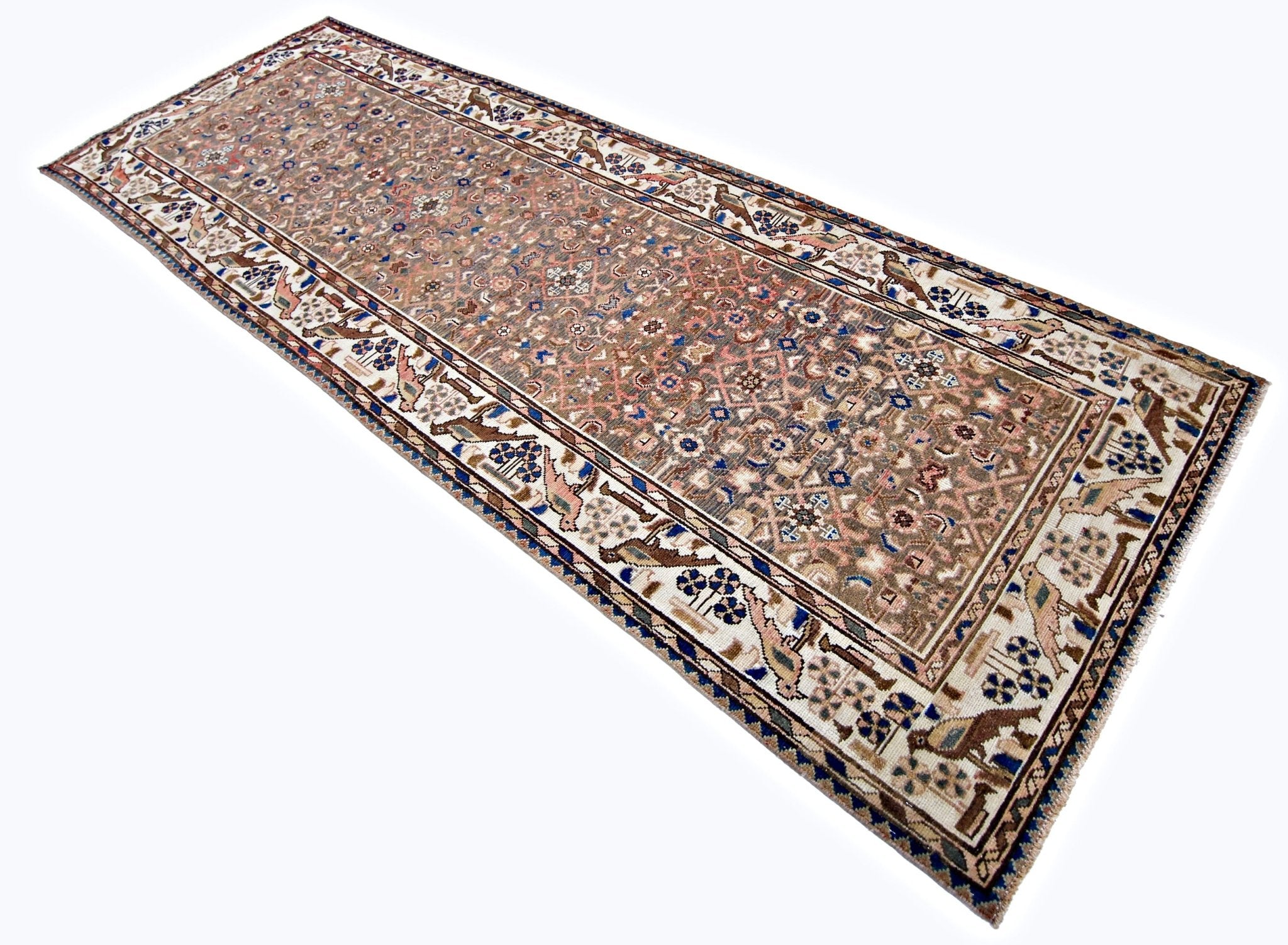 Handmade Vintage Persian Hallway Runner | 313 x 113 cm | 10'3" x 3'8" - Najaf Rugs & Textile