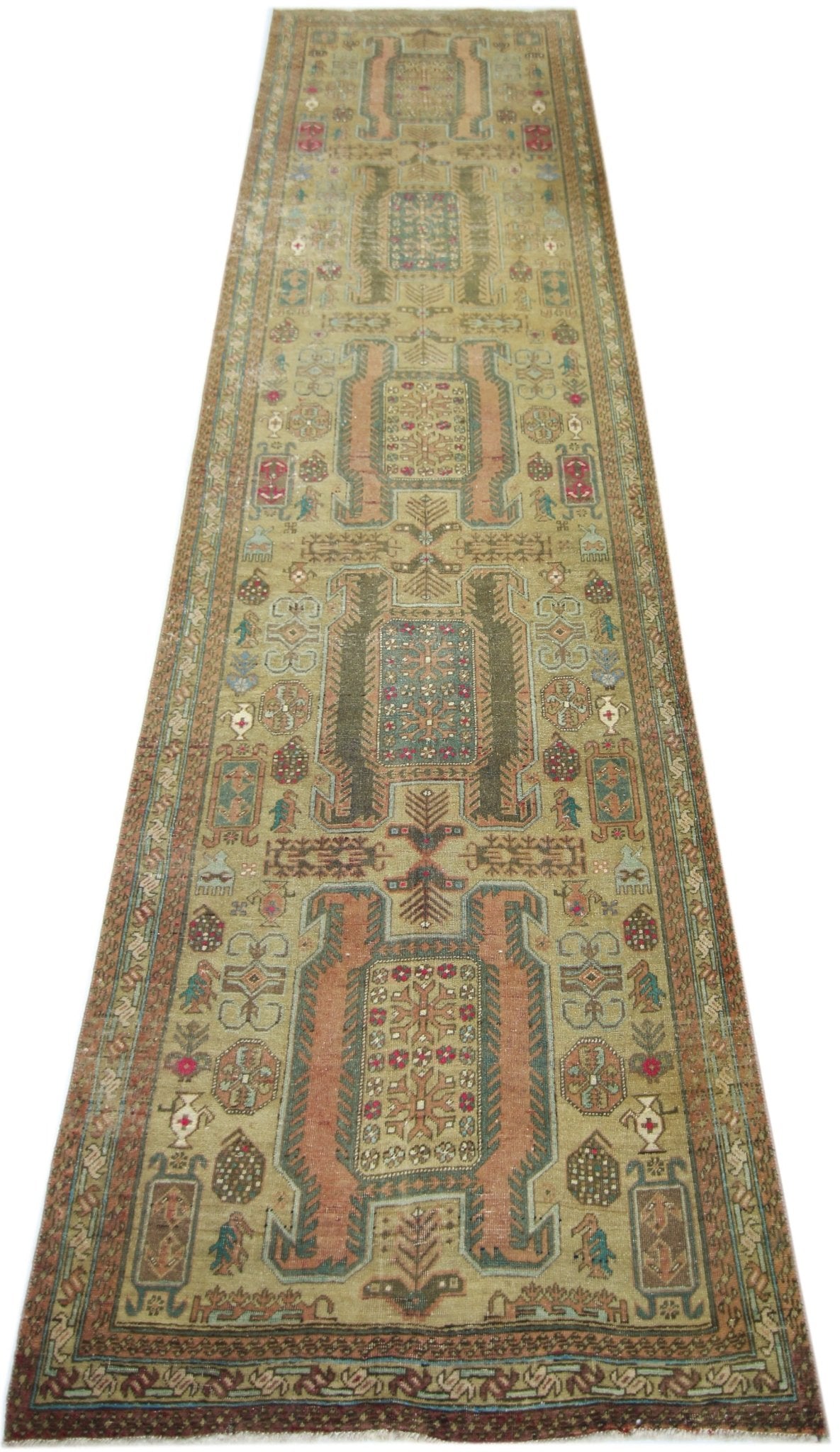 Handmade Vintage Persian Hallway Runner | 313 x 96 cm | 10'3" x 3'2" - Najaf Rugs & Textile
