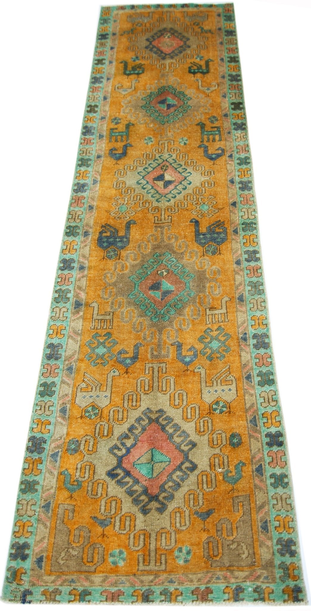 Handmade Vintage Persian Hallway Runner | 316 x 90 cm | 10'4" x 2'11" - Najaf Rugs & Textile