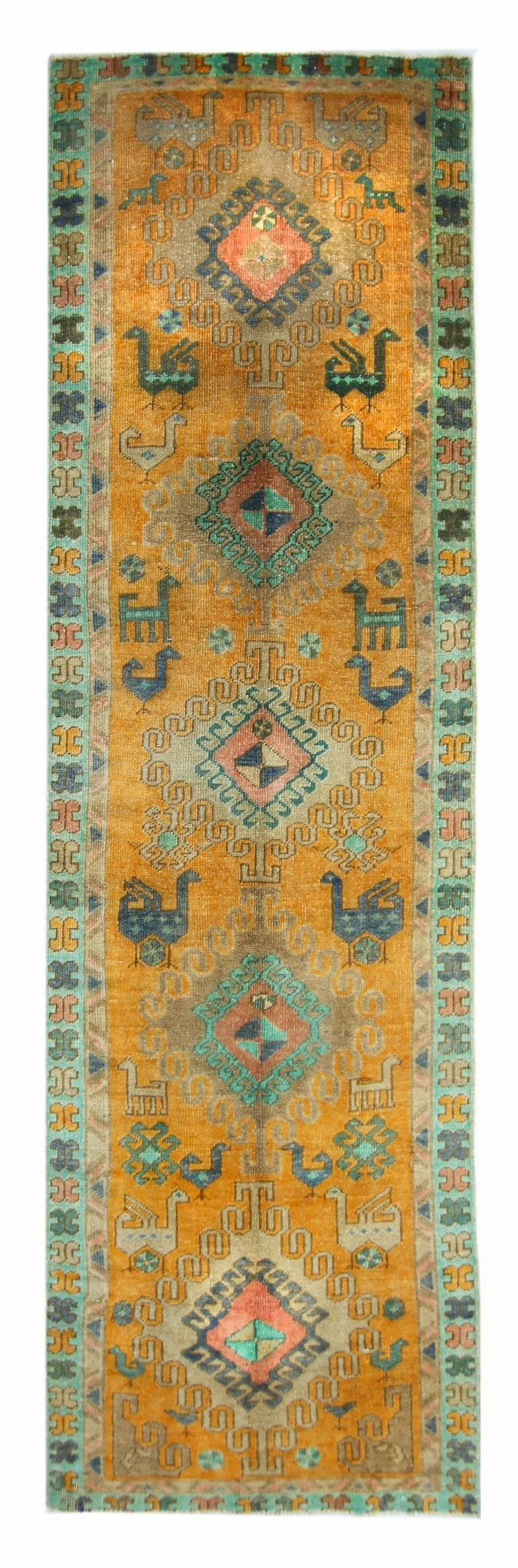 Handmade Vintage Persian Hallway Runner | 316 x 90 cm | 10'4" x 2'11" - Najaf Rugs & Textile