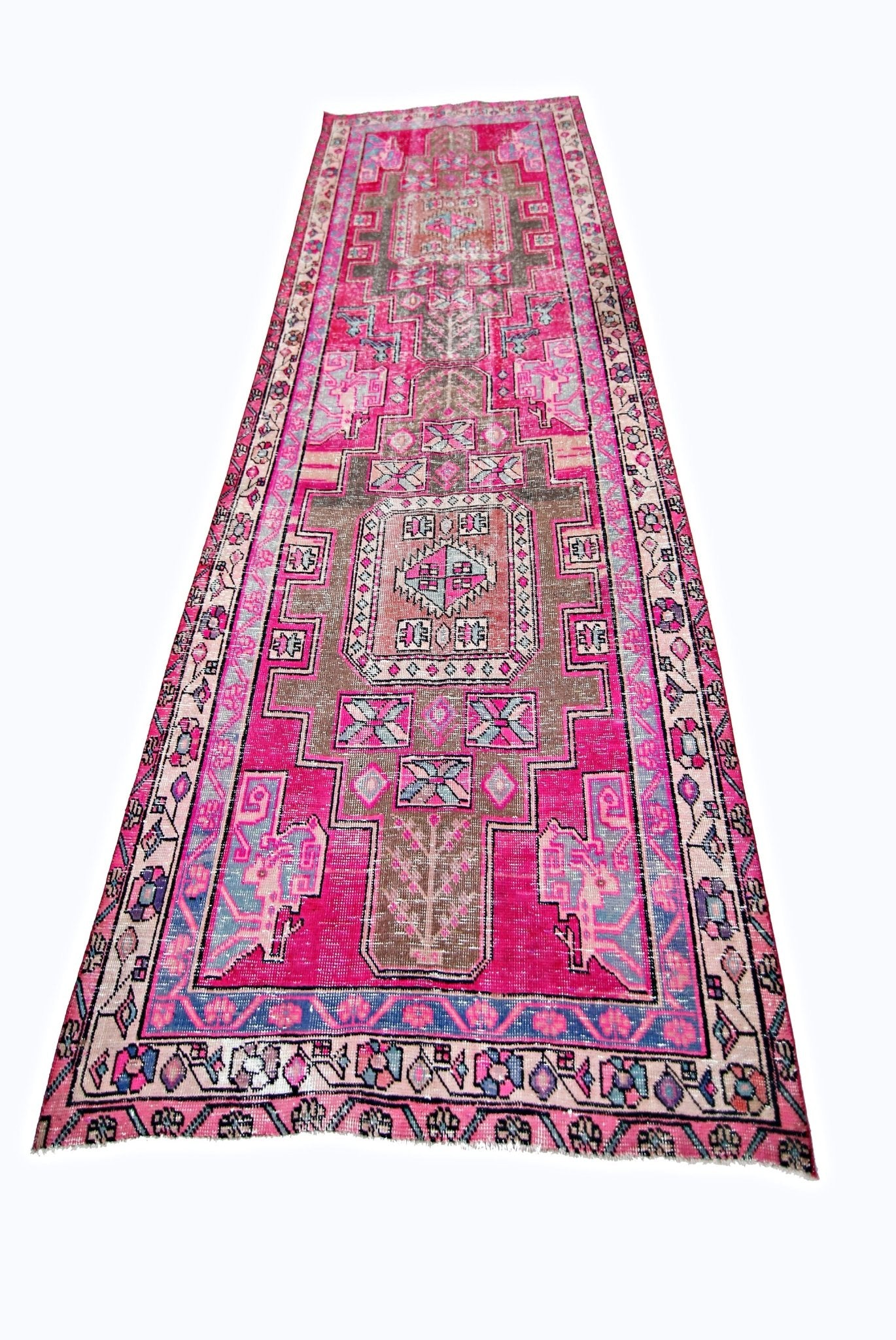 Handmade Vintage Persian Hallway Runner | 317 x 111 cm | 10'5" x 3'8" - Najaf Rugs & Textile