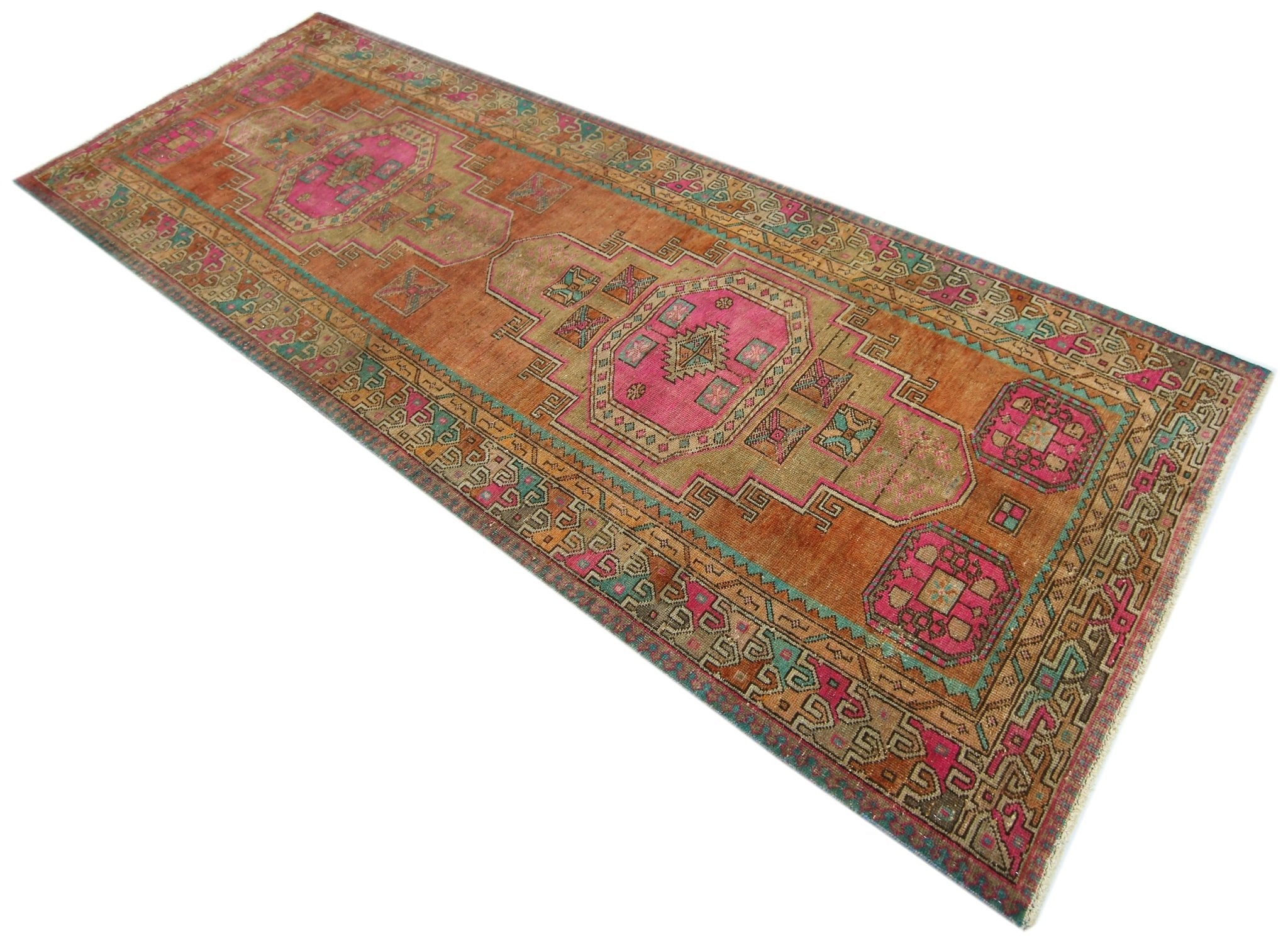 Handmade Vintage Persian Hallway Runner | 321 x 117 cm | 10'6" x 3'10" - Najaf Rugs & Textile