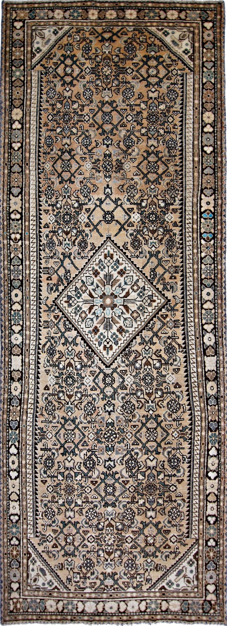 Handmade Vintage Persian Hallway Runner | 323 x 112 cm | 10'7" x 3'8" - Najaf Rugs & Textile