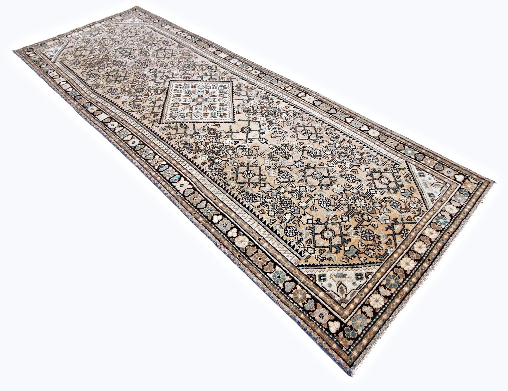 Handmade Vintage Persian Hallway Runner | 323 x 112 cm | 10'7" x 3'8" - Najaf Rugs & Textile