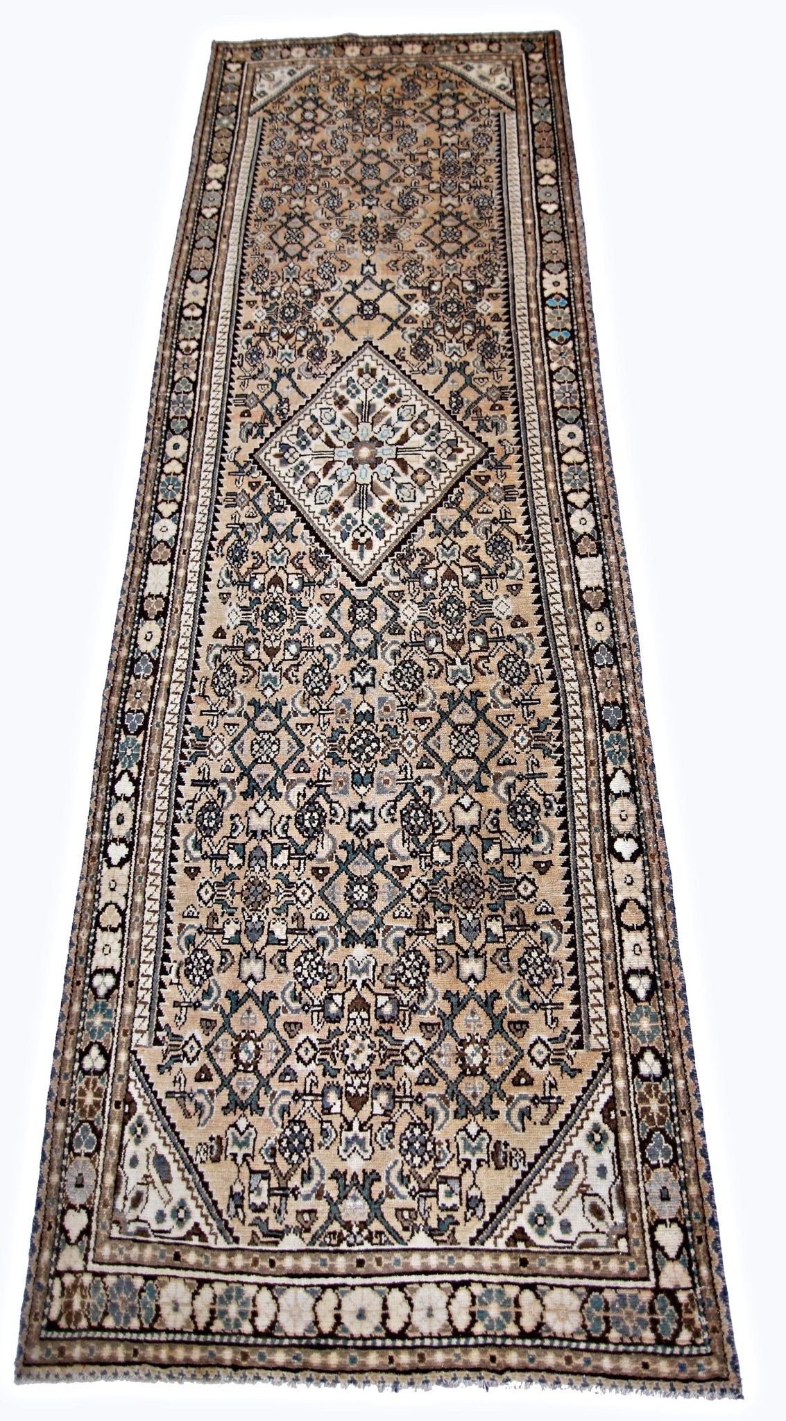 Handmade Vintage Persian Hallway Runner | 323 x 112 cm | 10'7" x 3'8" - Najaf Rugs & Textile