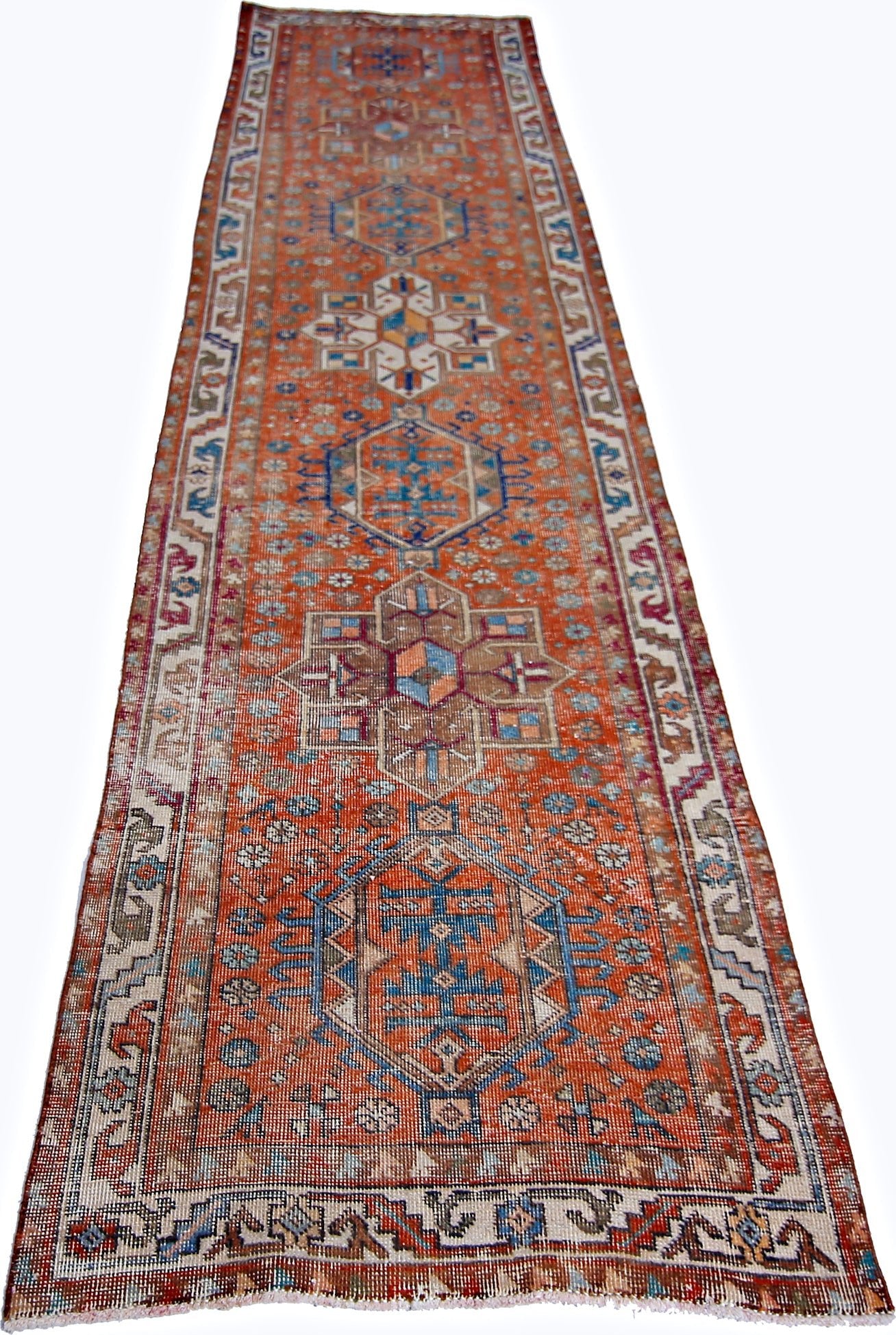 Handmade Vintage Persian Hallway Runner | 370 x 92 cm | 12'2" x 3' - Najaf Rugs & Textile