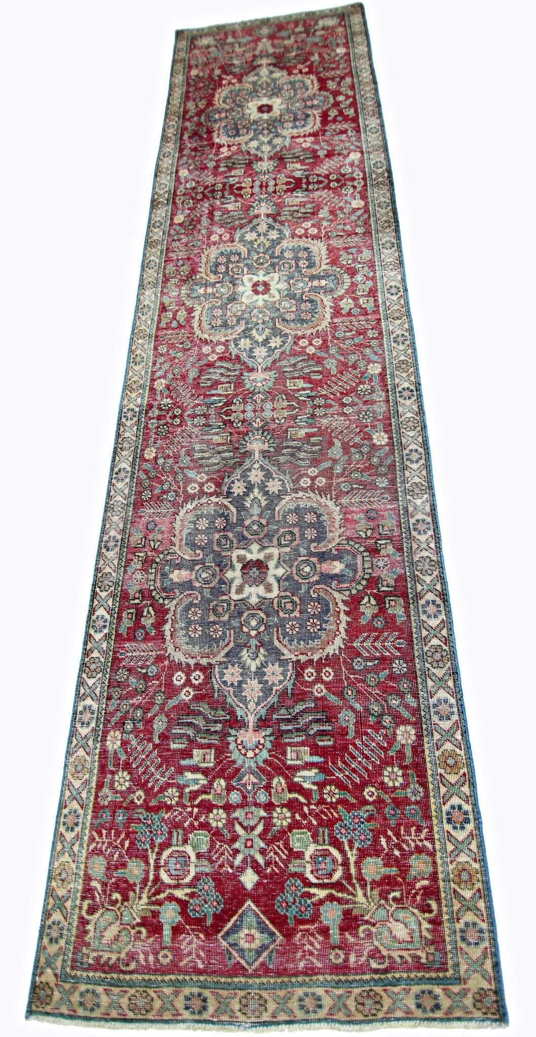 Handmade Vintage Persian Hallway Runner | 380 x 94 cm | 12'5" x 3'1" - Najaf Rugs & Textile