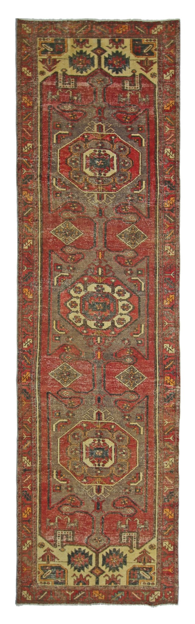 Handmade Vintage Persian Hallway Runner | 383 x 96 cm | 12'7" x 3'2" - Najaf Rugs & Textile