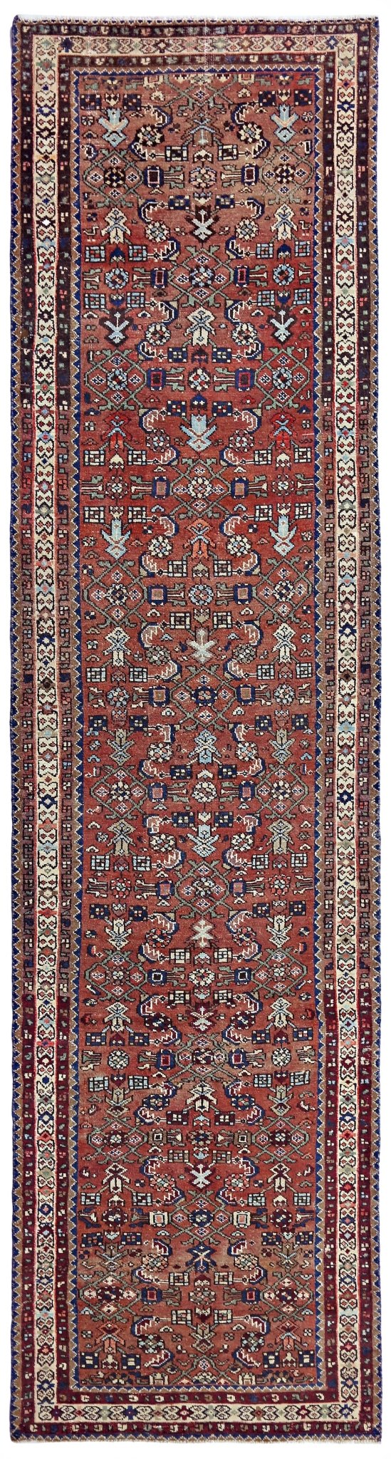 Handmade Vintage Persian Hallway Runner | 387 x 94 cm | 12'8" x 3'1" - Najaf Rugs & Textile