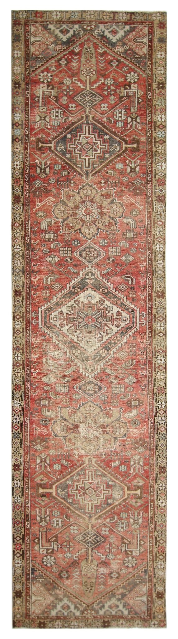 Handmade Vintage Persian Hallway Runner | 391 x 94 cm | 12'10" x 3'1" - Najaf Rugs & Textile