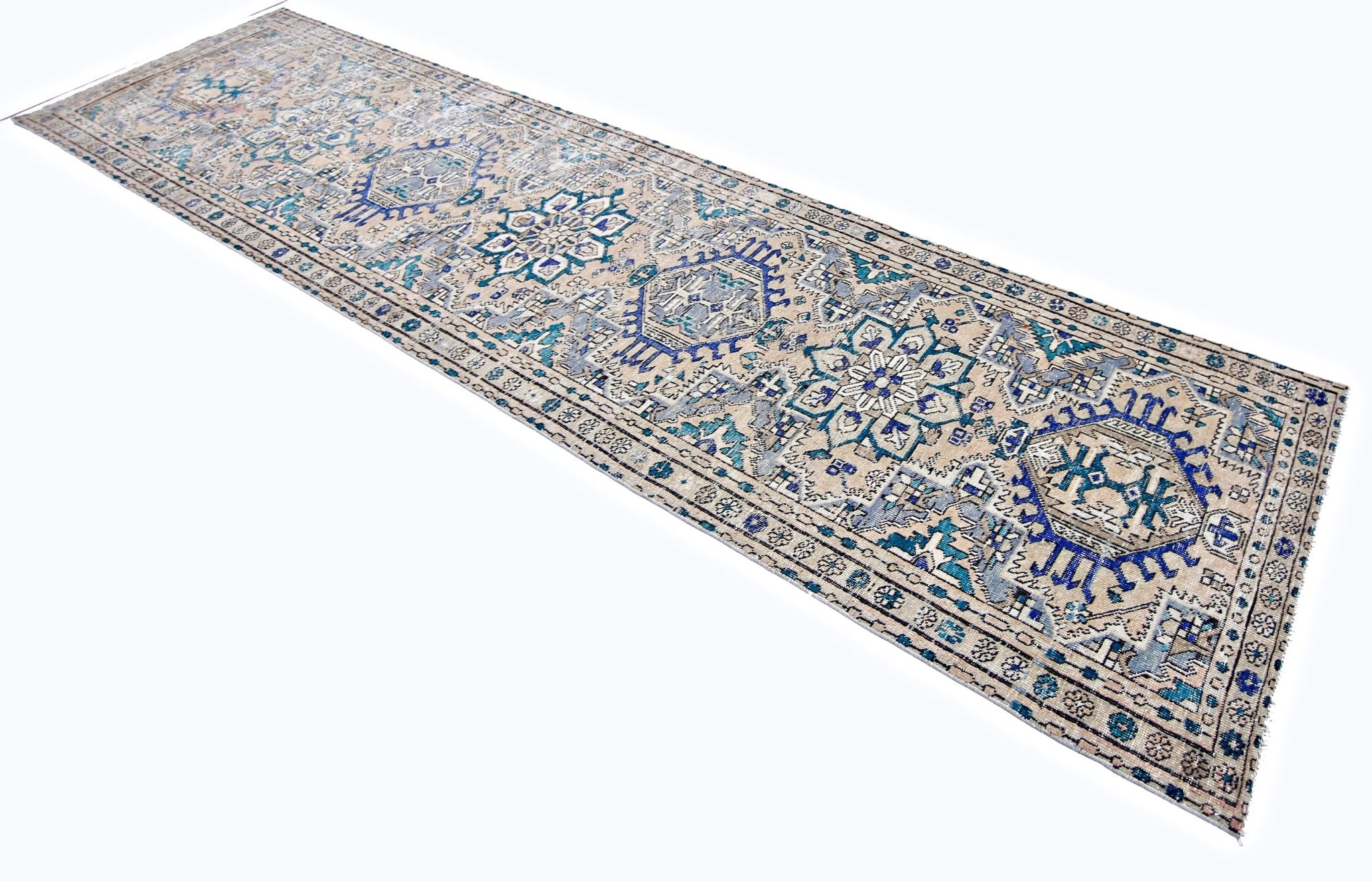 Handmade Vintage Persian Hallway Runner | 409 x 100 cm | 13'5" x 3'3" - Najaf Rugs & Textile