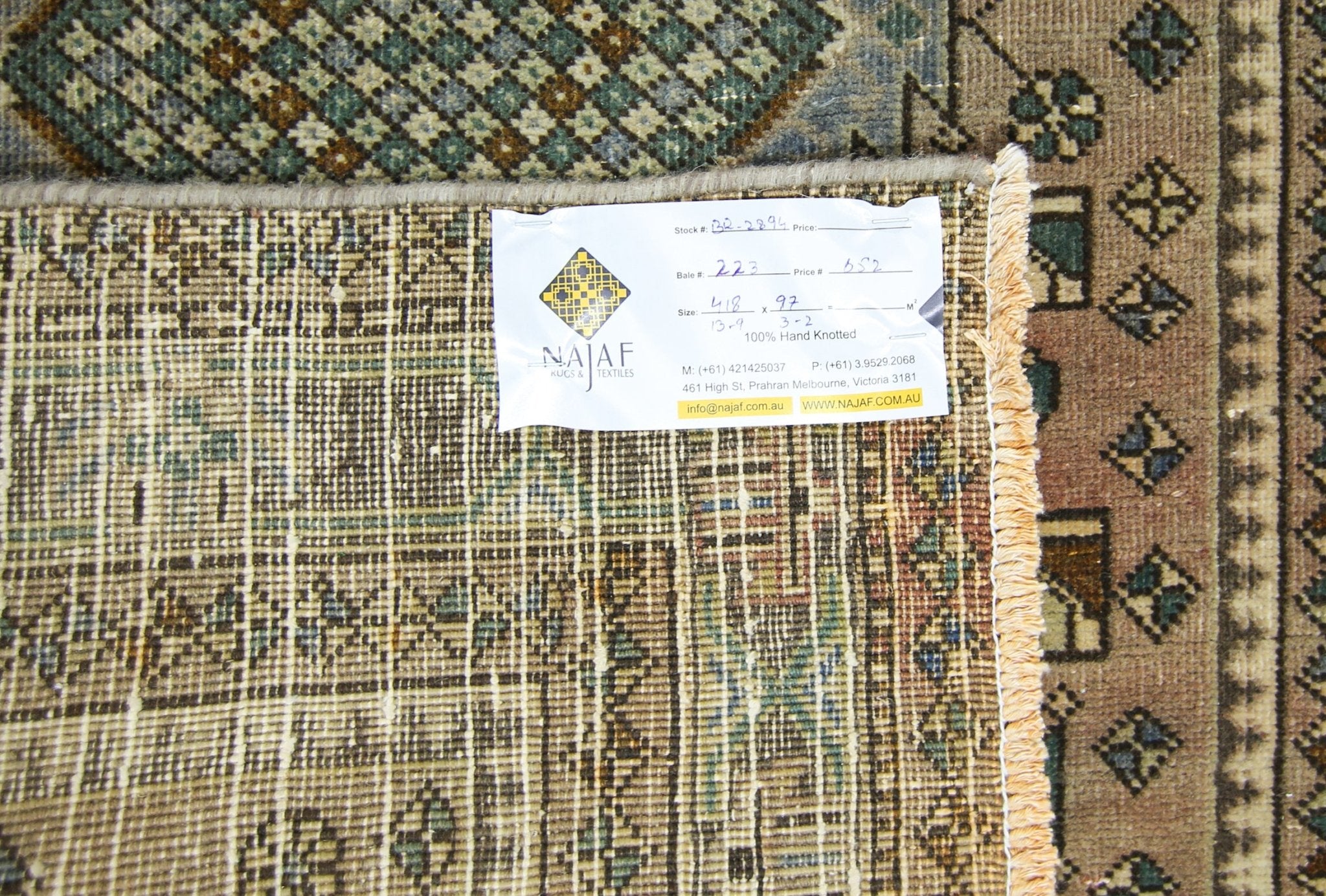 Handmade Vintage Persian Hallway Runner | 418 x 97 cm | 13'9" x 3'2" - Najaf Rugs & Textile