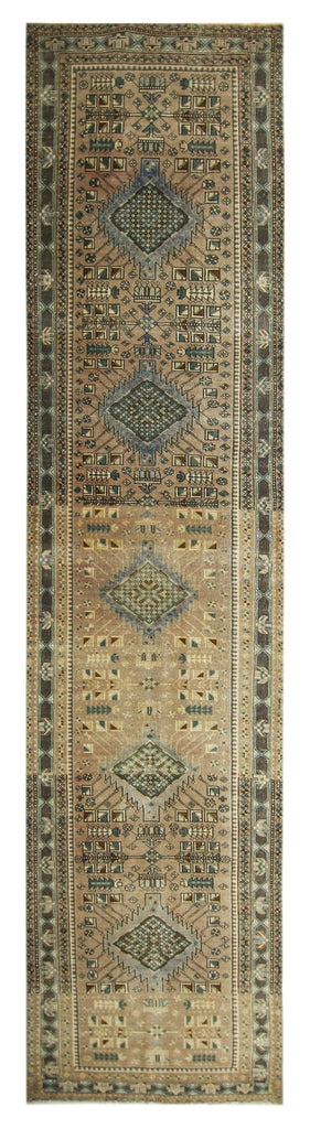 Handmade Vintage Persian Hallway Runner | 418 x 97 cm | 13'9" x 3'2" - Najaf Rugs & Textile