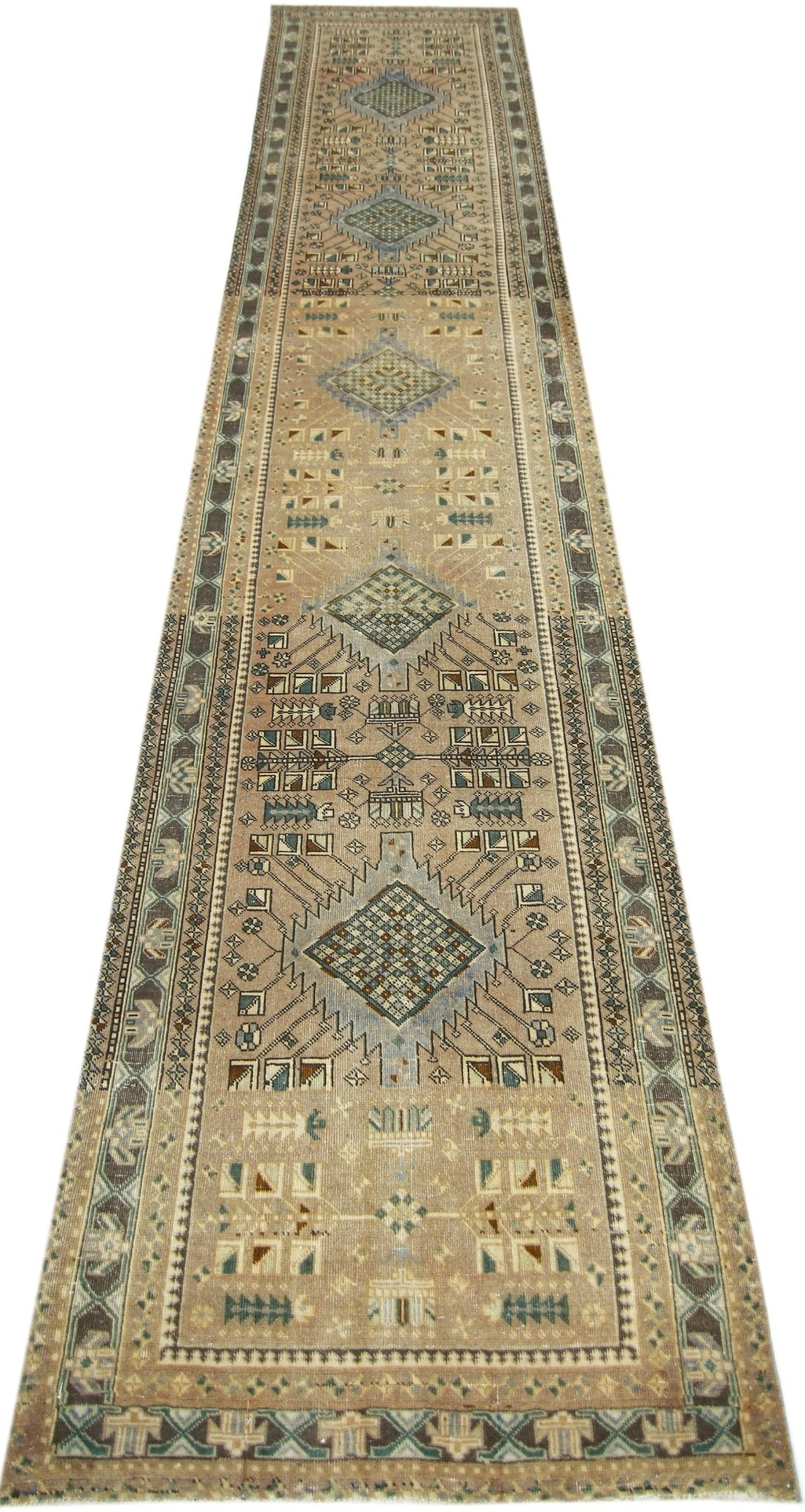 Handmade Vintage Persian Hallway Runner | 418 x 97 cm | 13'9" x 3'2" - Najaf Rugs & Textile