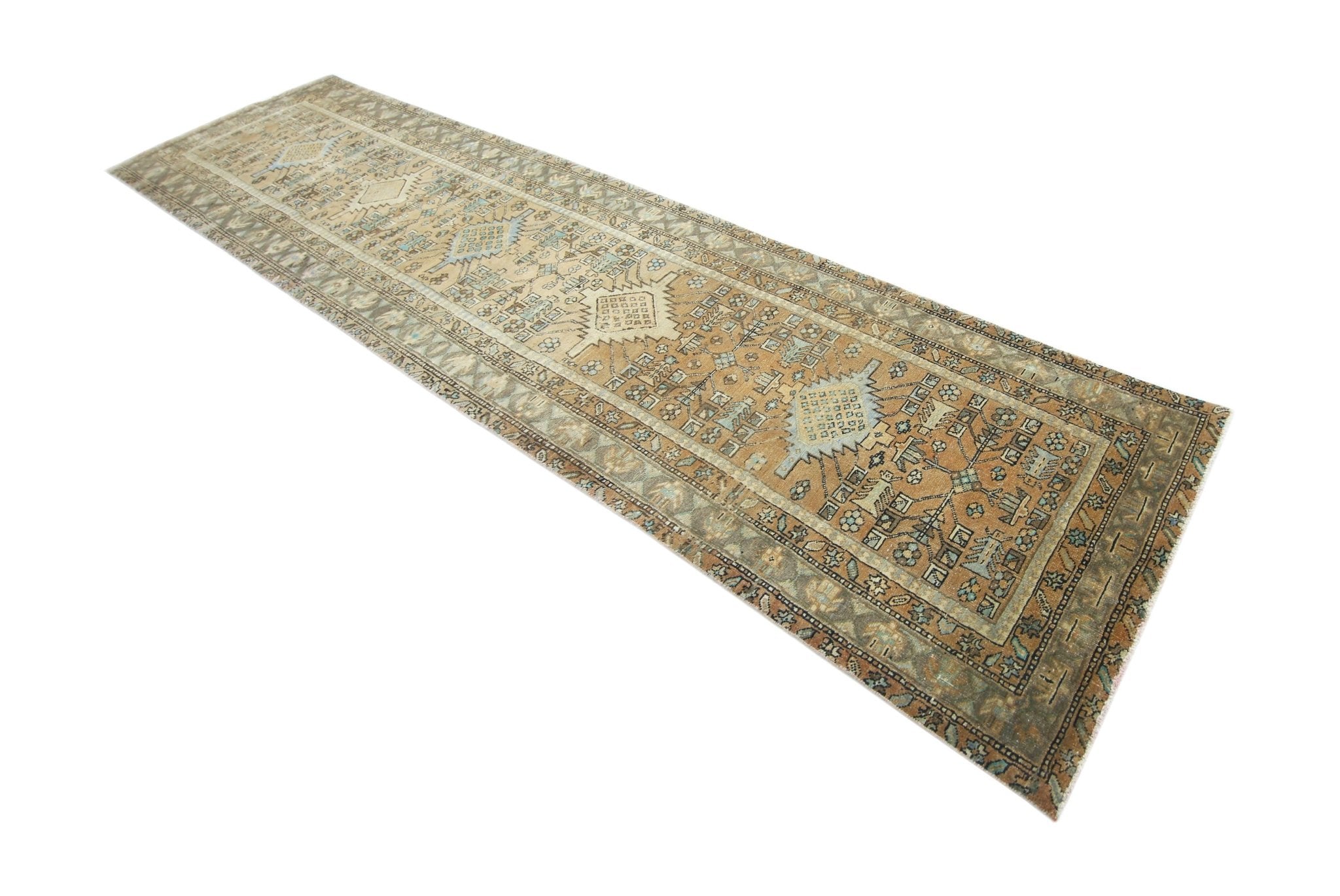 Handmade Vintage Persian Hallway Runner | 432 x 106 cm | 14'2" x 3'6" - Najaf Rugs & Textile