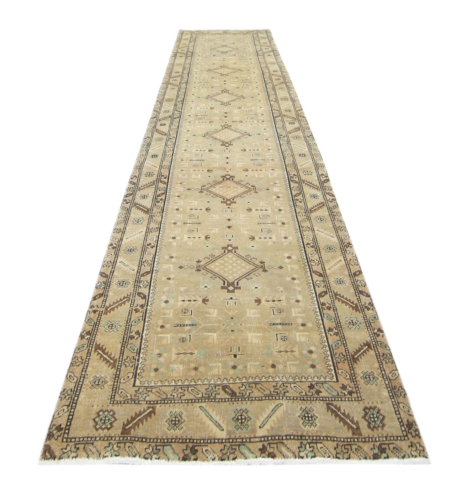 Handmade Vintage Persian Hallway Runner | 469 x 110 cm | 15'4" x 3'7" - Najaf Rugs & Textile