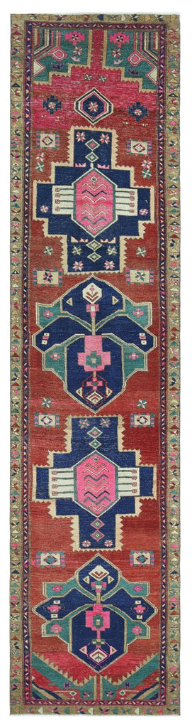 Handmade Vintage Persian Hamadan Hallway Runner | 417 x 100 cm | 13'8" x 3'3" - Najaf Rugs & Textile