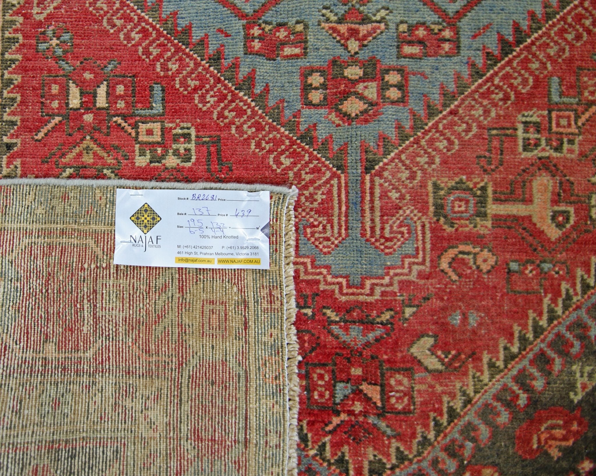 Handmade Vintage Persian Hamadan Rug | 195 x 132 cm | 6'5" x 4'4" - Najaf Rugs & Textile