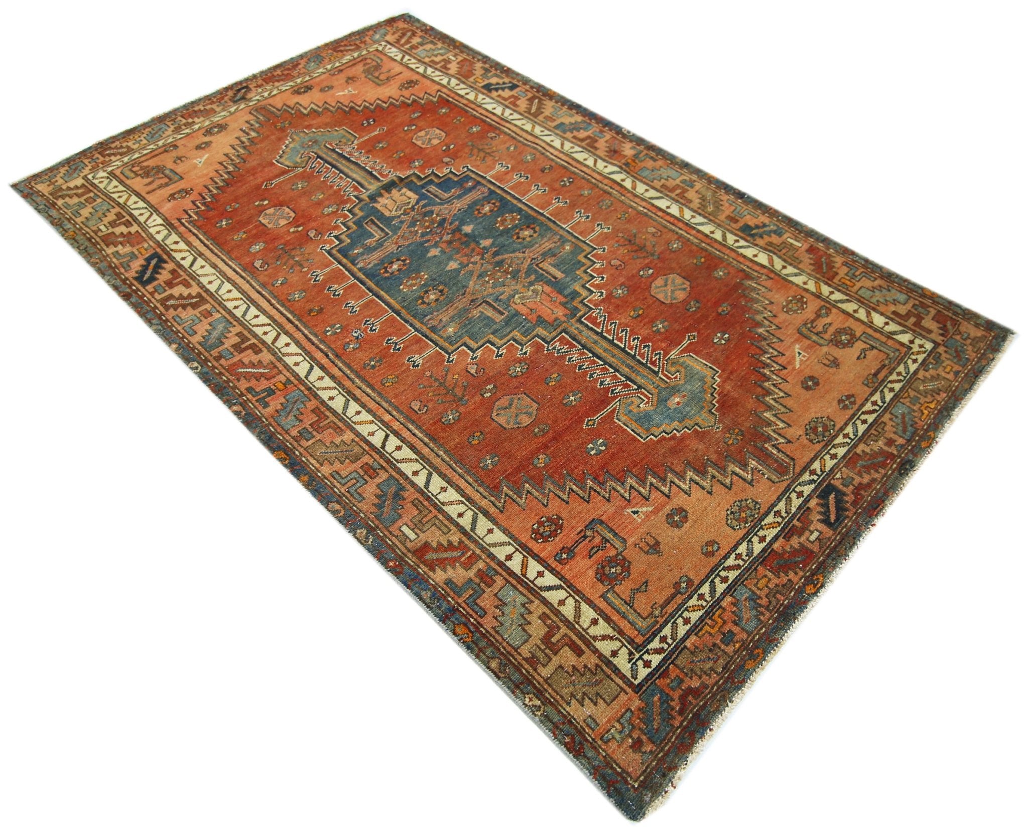 Handmade Vintage Persian Hamadan Rug | 197 x 120 cm | 6'6" x 3'11" - Najaf Rugs & Textile