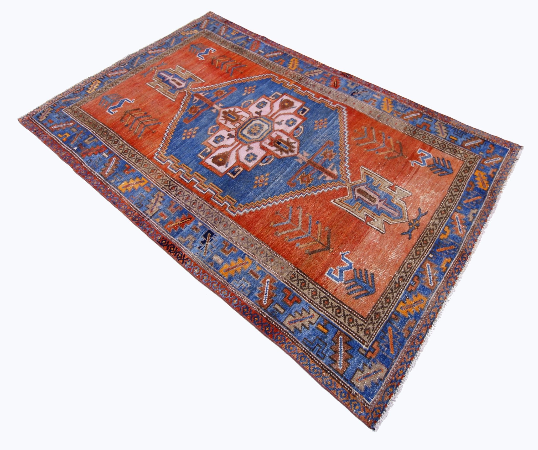 Handmade Vintage Persian Hamadan Rug | 200 x 124 cm | 6'7" x 4'1" - Najaf Rugs & Textile