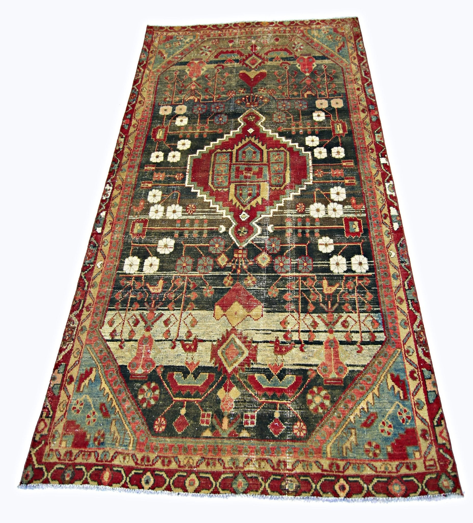 Handmade Vintage Persian Hamadan Rug | 202 x 123 cm | 6'7" x 4' - Najaf Rugs & Textile