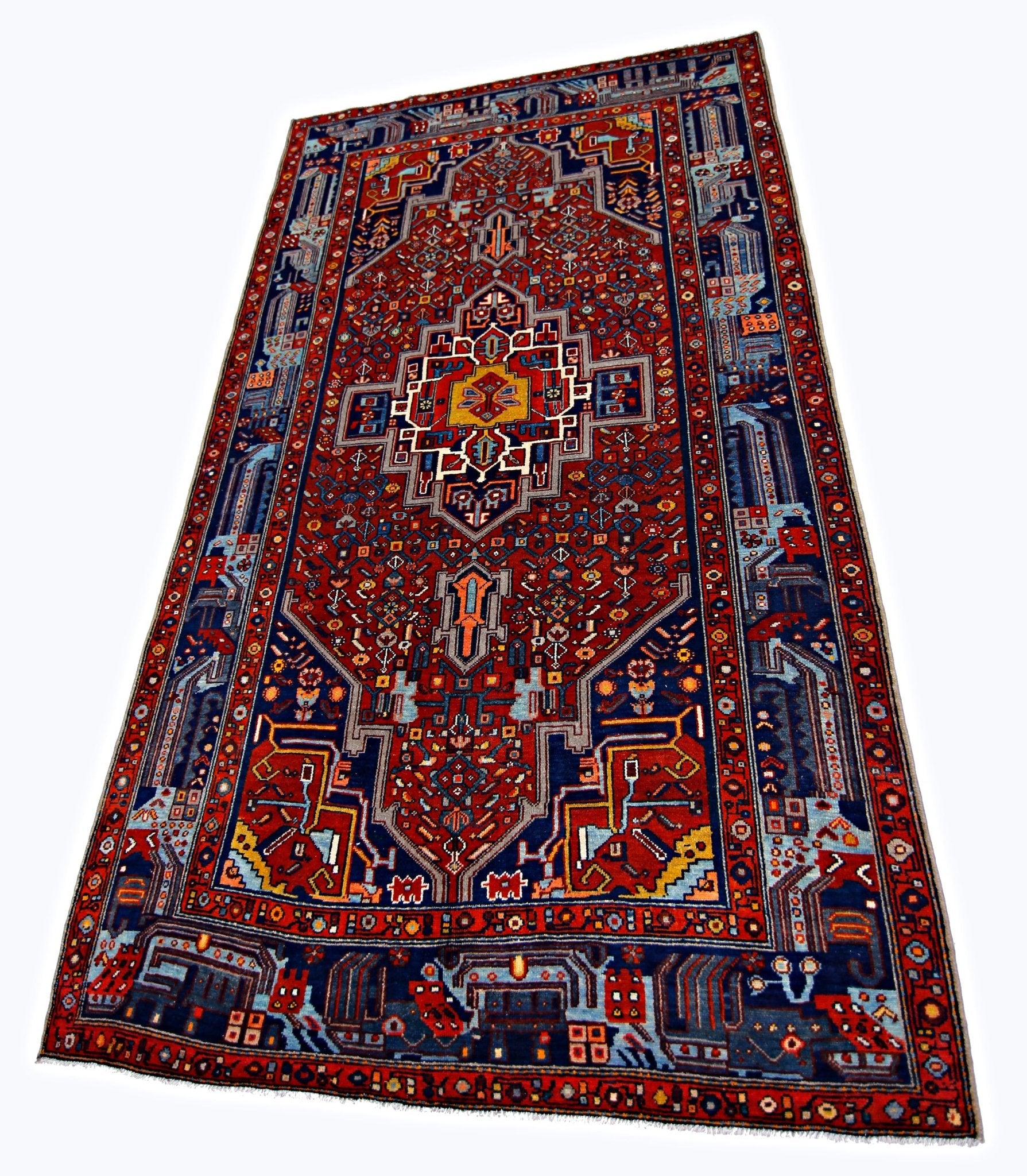 Handmade Vintage Persian Hamadan Rug | 235 x 138 cm | 7'9" x 4'6" - Najaf Rugs & Textile