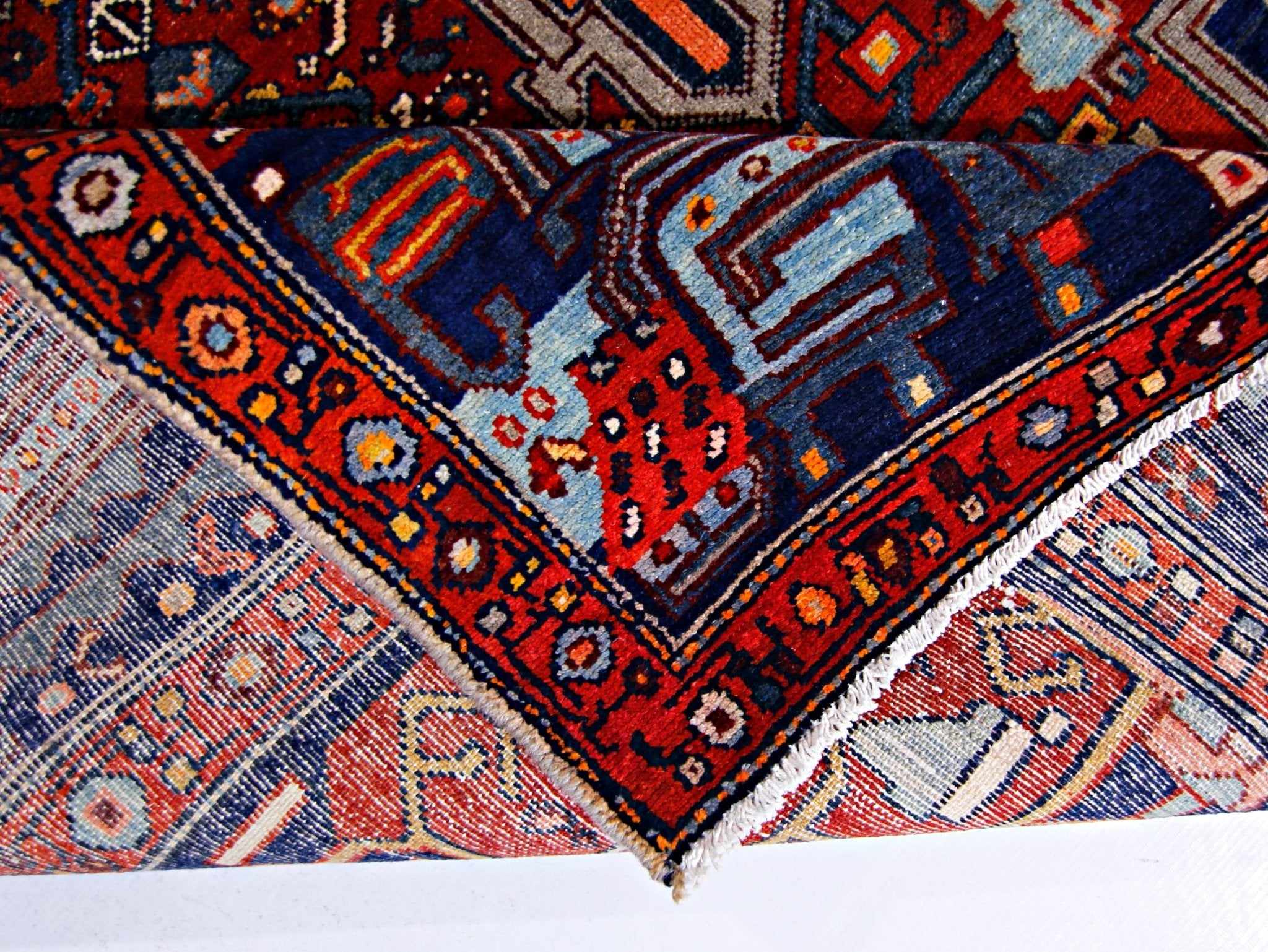 Handmade Vintage Persian Hamadan Rug | 235 x 138 cm | 7'9" x 4'6" - Najaf Rugs & Textile
