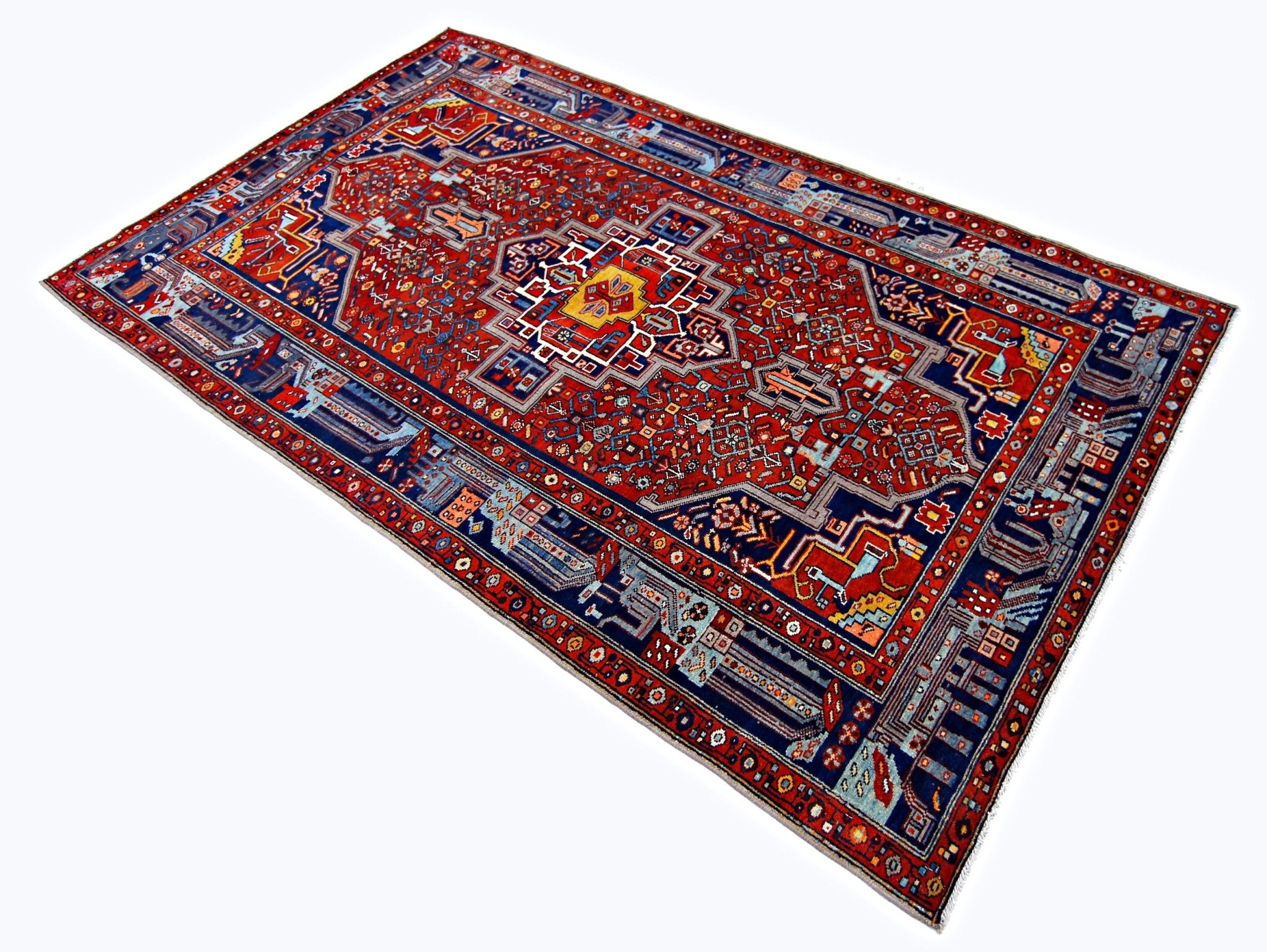 Handmade Vintage Persian Hamadan Rug | 235 x 138 cm | 7'9" x 4'6" - Najaf Rugs & Textile