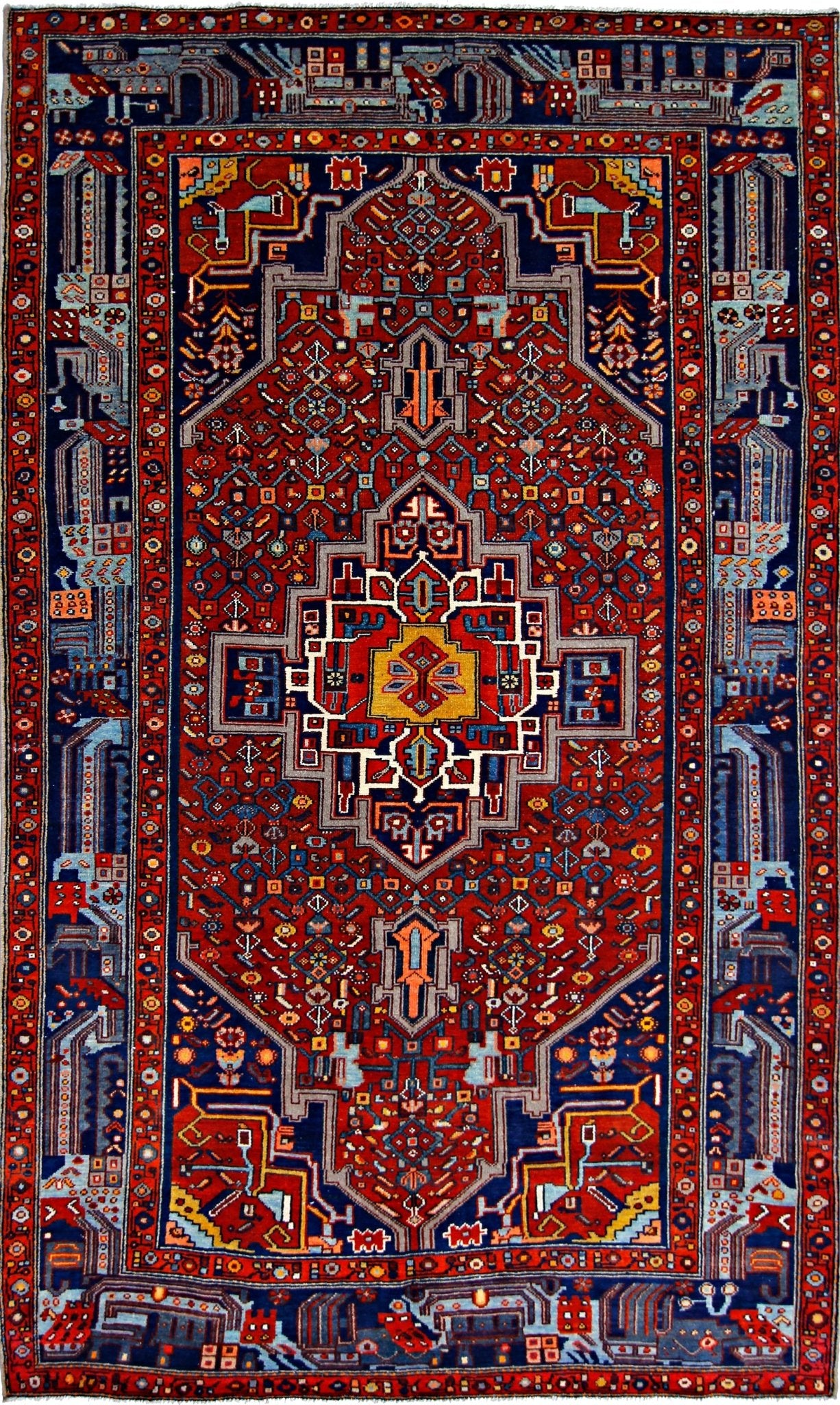 Handmade Vintage Persian Hamadan Rug | 235 x 138 cm | 7'9" x 4'6" - Najaf Rugs & Textile