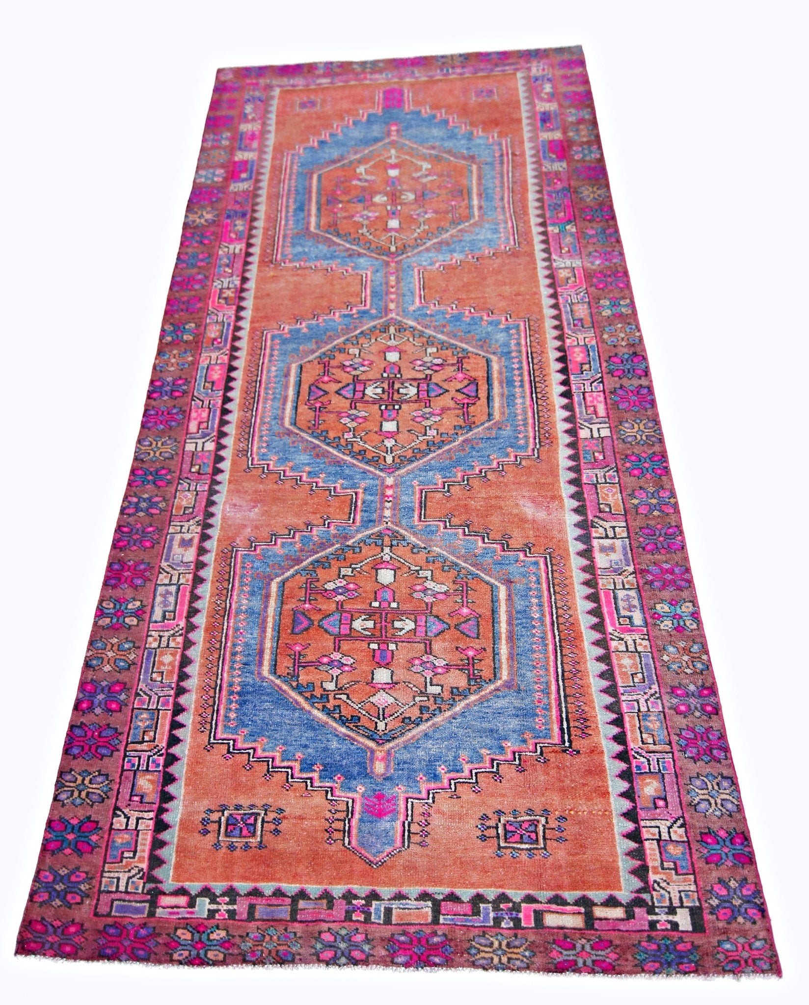 Handmade Vintage Persian Hamadan Rug | 273 x 123 cm | 8'11" x 4' - Najaf Rugs & Textile