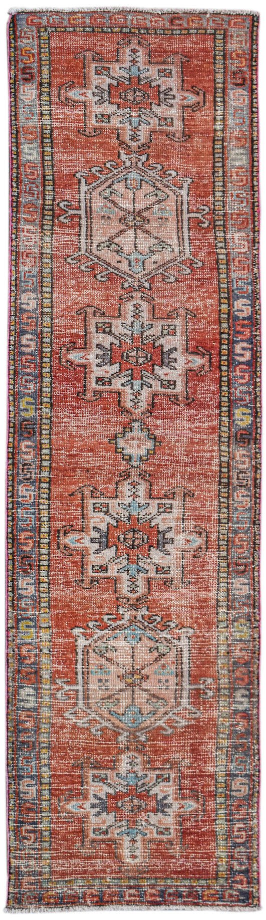 Handmade Vintage Persian Heriz Karaja Hallway Runner | 233 x 63 cm | 7'8" x 2'1" - Najaf Rugs & Textile