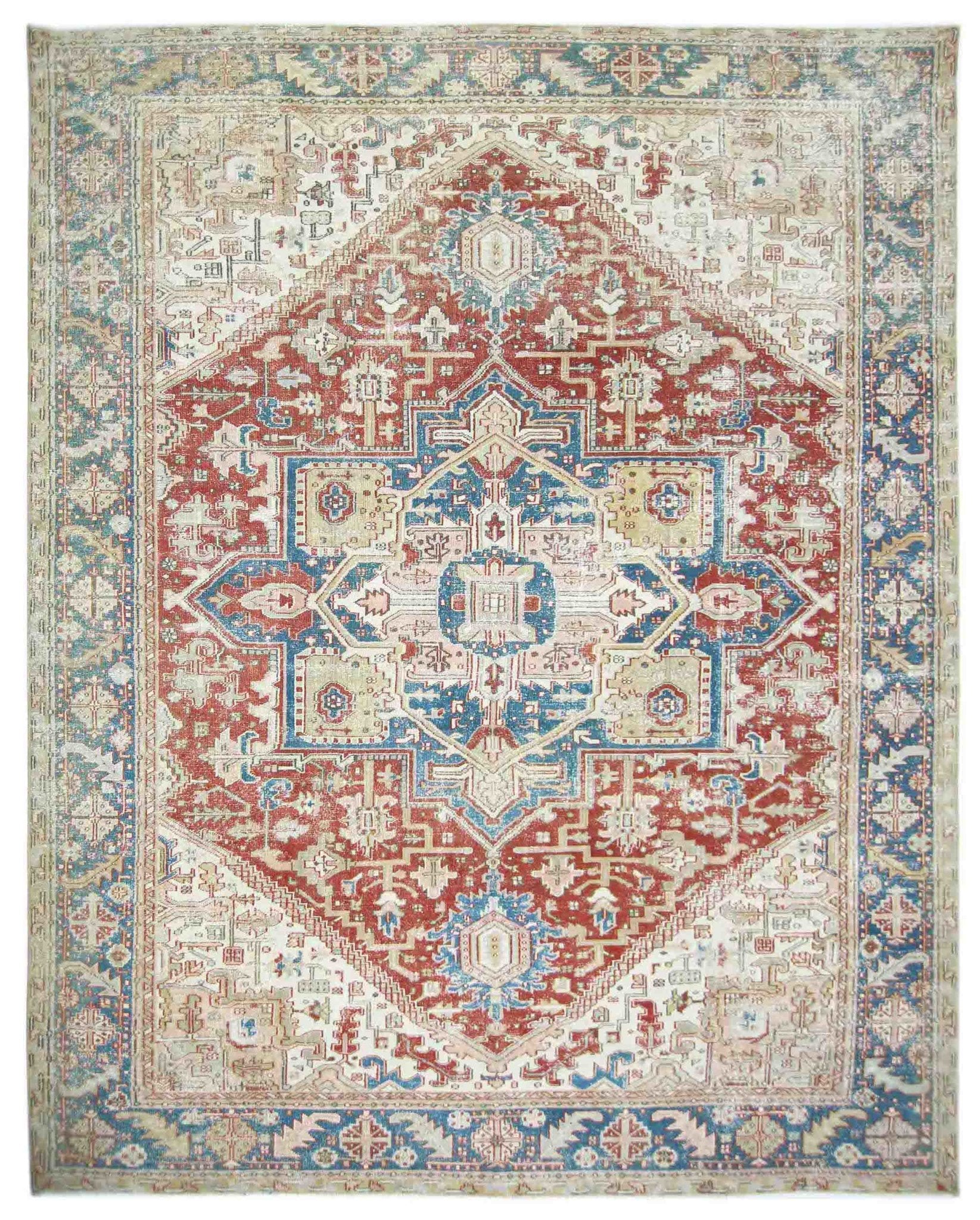 Handmade Vintage Persian Heriz Rug | 379 x 282 cm | 12'5" x 9'5" - Najaf Rugs & Textile