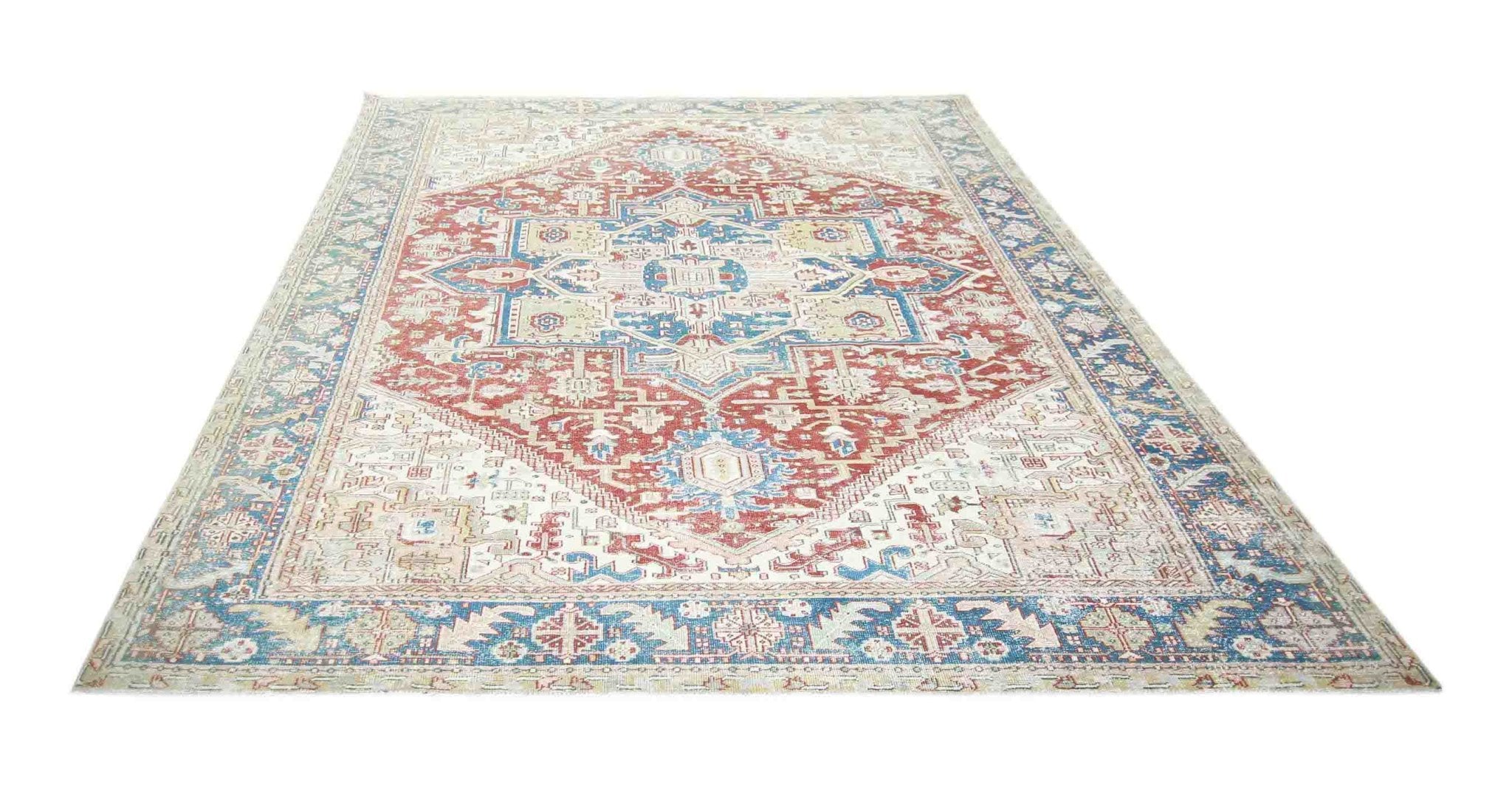 Handmade Vintage Persian Heriz Rug | 379 x 282 cm | 12'5" x 9'5" - Najaf Rugs & Textile