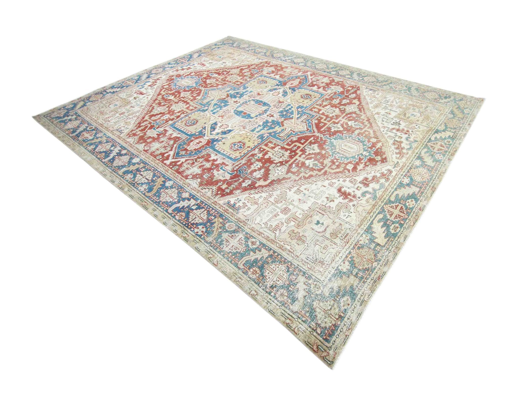 Handmade Vintage Persian Heriz Rug | 379 x 282 cm | 12'5" x 9'5" - Najaf Rugs & Textile