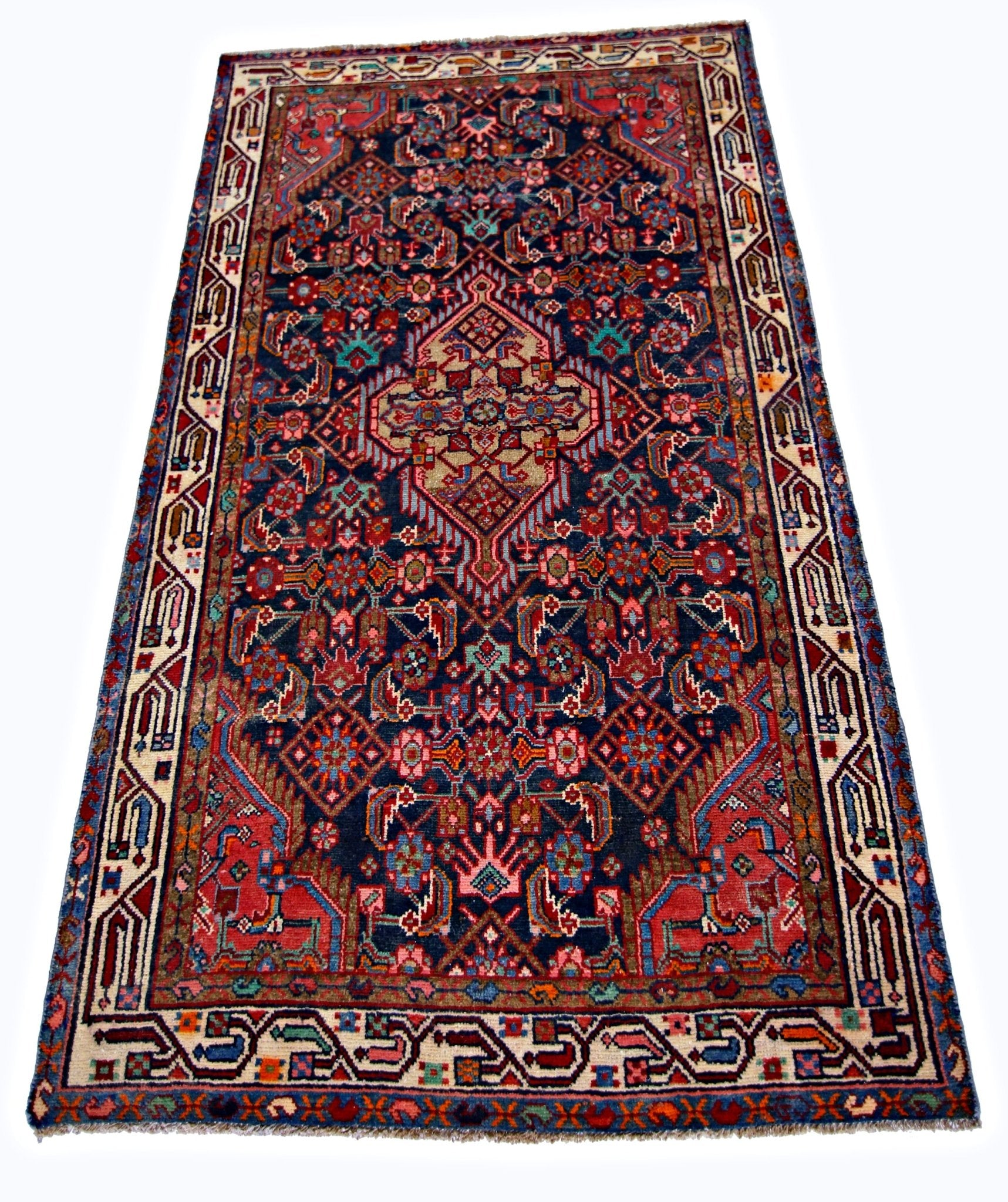 Handmade Vintage Persian Hossainabad Rug | 159 x 98 cm | 5'3" x 3'3" - Najaf Rugs & Textile