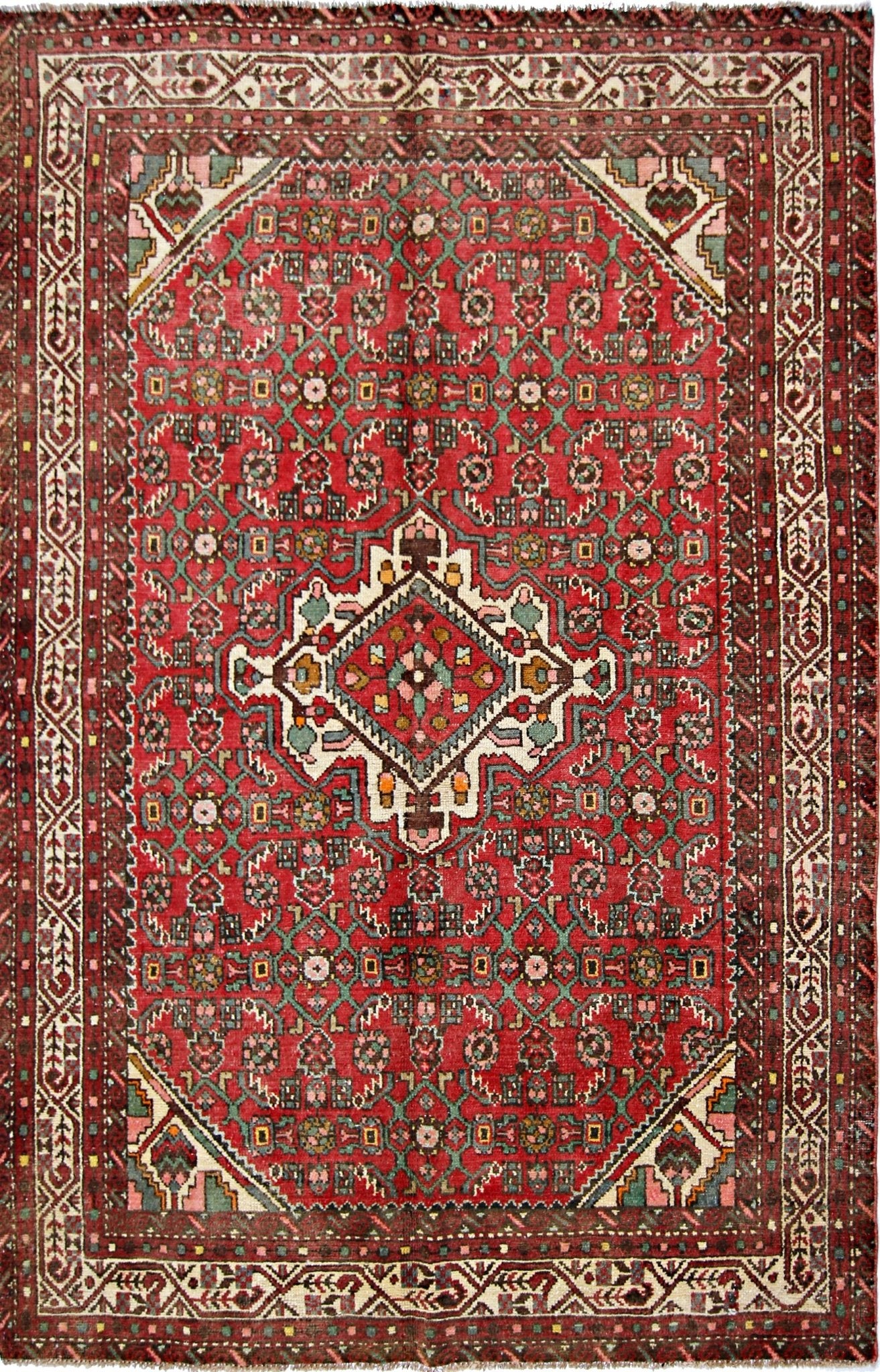 Handmade Vintage Persian Hossainabad Rug | 193 x 136 cm | 6'4" x 4'6" - Najaf Rugs & Textile