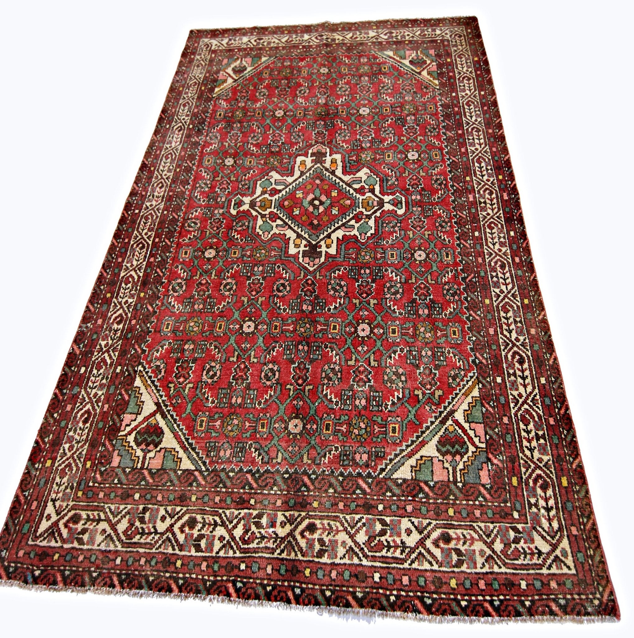 Handmade Vintage Persian Hossainabad Rug | 193 x 136 cm | 6'4" x 4'6" - Najaf Rugs & Textile